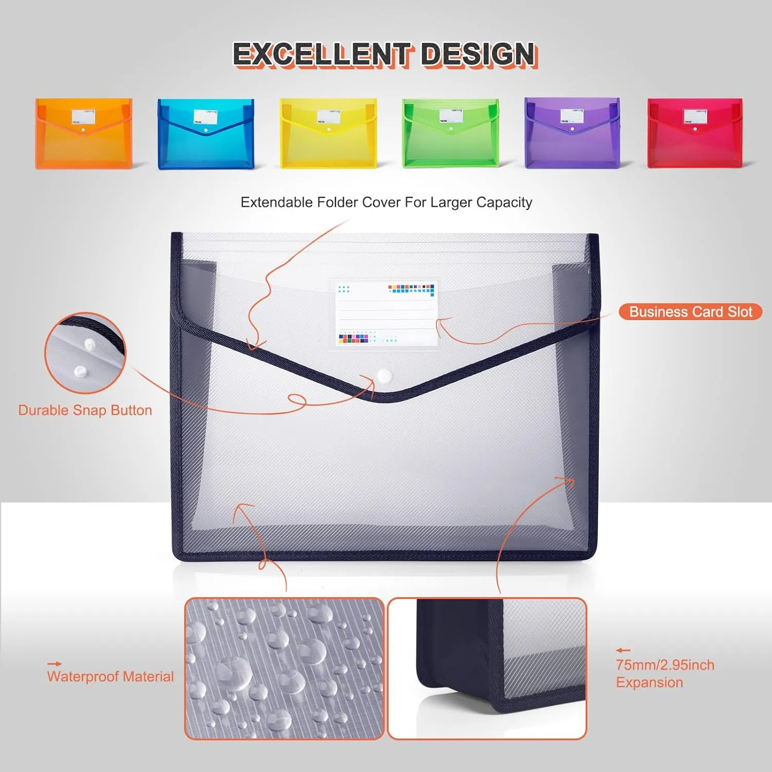 Plastic File Folders, Waterproof Transparent Expandable File Organiser - Portable Large Capacity A4B4 File Wallet for Office/Business/School (7 Pack)