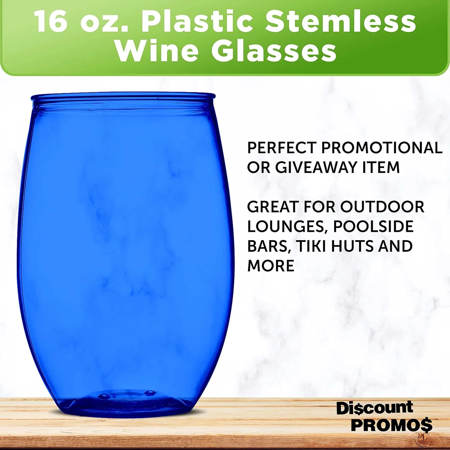 Plastic Stemless Wine Glasses 16 oz. Set of 10, Bulk Pack - BPA Free, Great for Outdoor Lounges, Poolside, Parties and Other Events - Blue