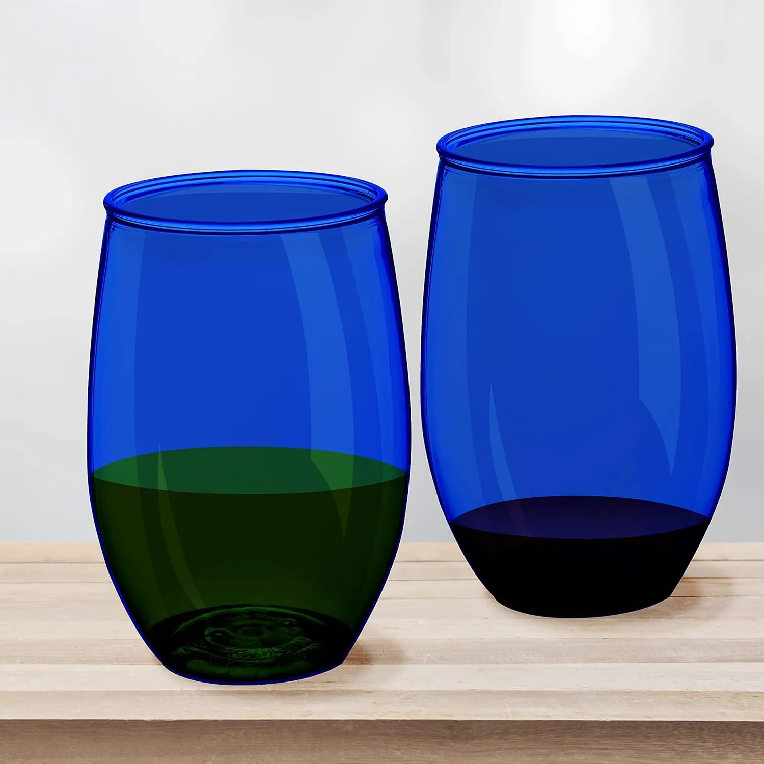 Plastic Stemless Wine Glasses 16 oz. Set of 10, Bulk Pack - BPA Free, Great for Outdoor Lounges, Poolside, Parties and Other Events - Blue