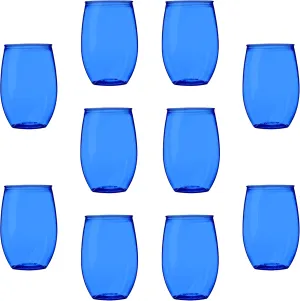 Plastic Stemless Wine Glasses 16 oz. Set of 10, Bulk Pack - BPA Free, Great for Outdoor Lounges, Poolside, Parties and Other Events - Blue
