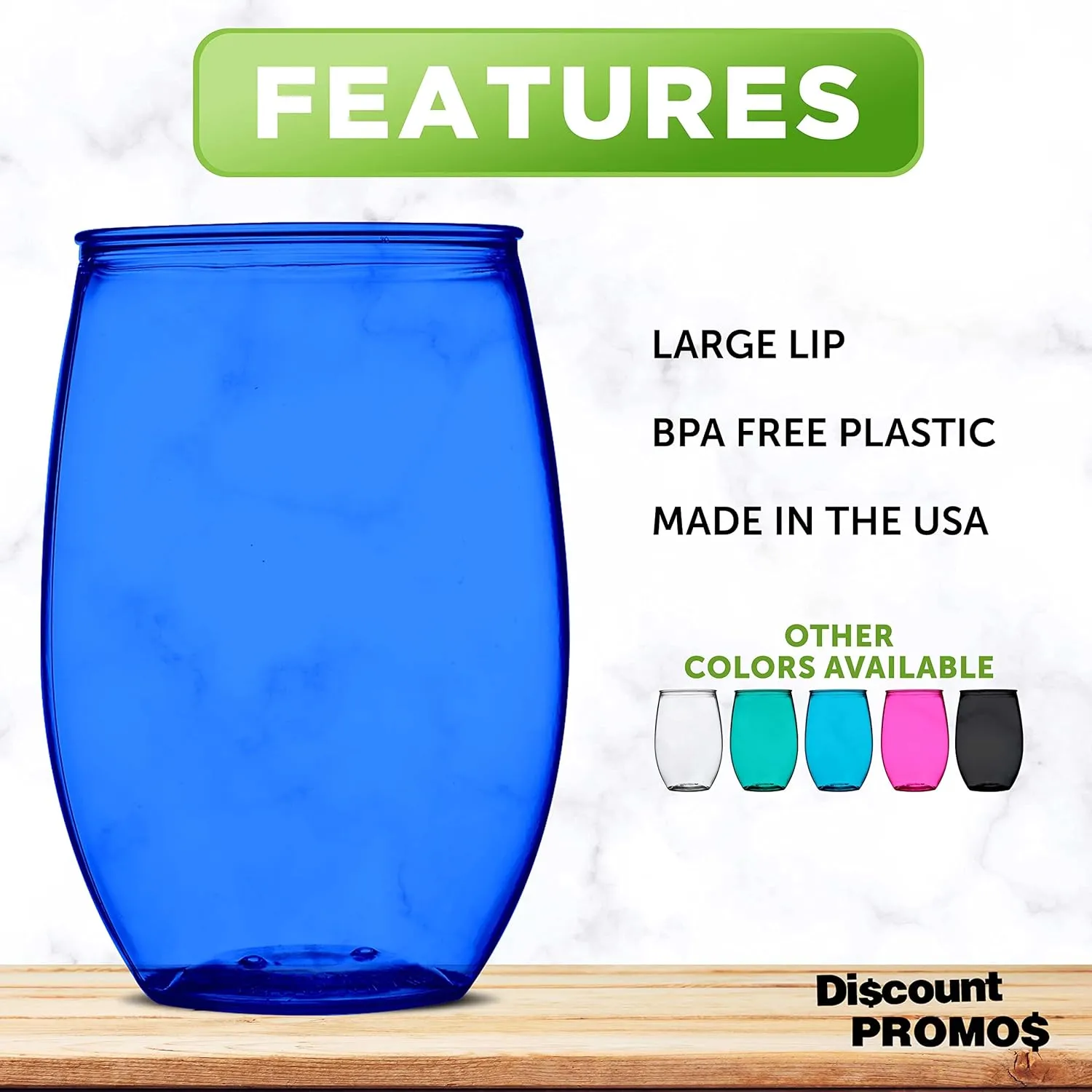 Plastic Stemless Wine Glasses 16 oz. Set of 10, Bulk Pack - BPA Free, Great for Outdoor Lounges, Poolside, Parties and Other Events - Blue