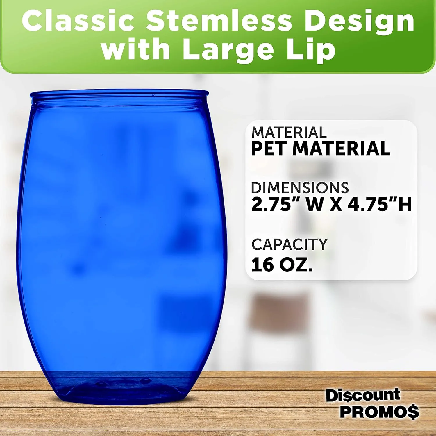 Plastic Stemless Wine Glasses 16 oz. Set of 10, Bulk Pack - BPA Free, Great for Outdoor Lounges, Poolside, Parties and Other Events - Blue