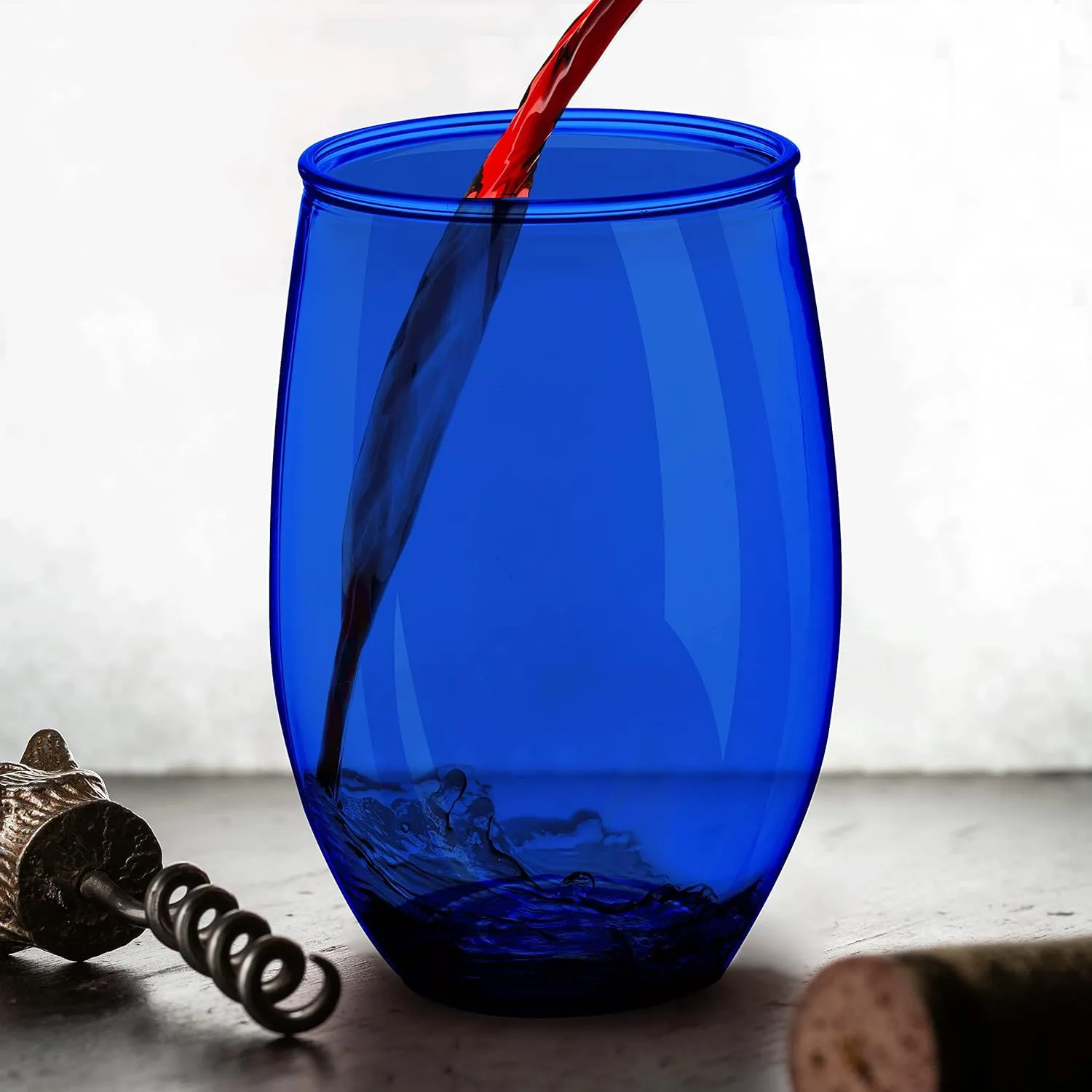 Plastic Stemless Wine Glasses 16 oz. Set of 10, Bulk Pack - BPA Free, Great for Outdoor Lounges, Poolside, Parties and Other Events - Blue