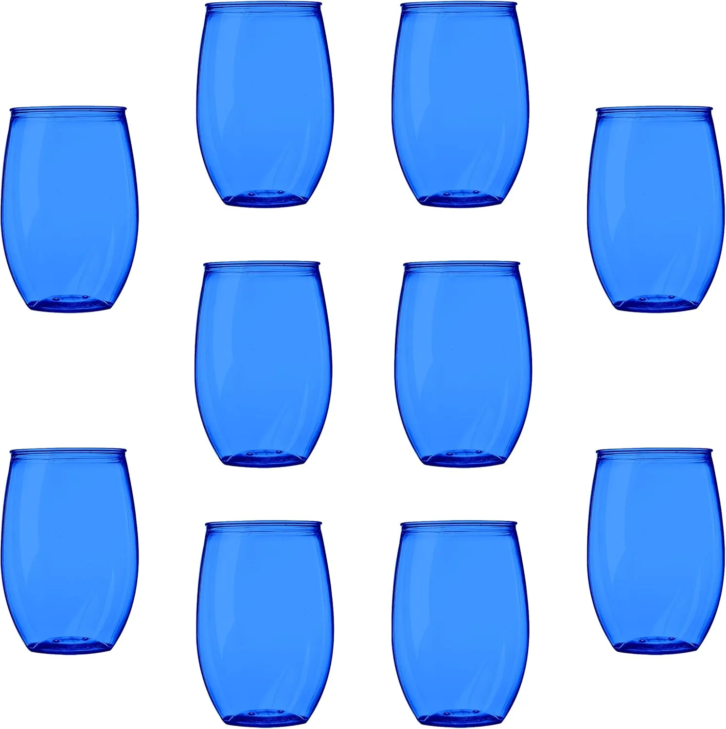 Plastic Stemless Wine Glasses 16 oz. Set of 10, Bulk Pack - BPA Free, Great for Outdoor Lounges, Poolside, Parties and Other Events - Blue