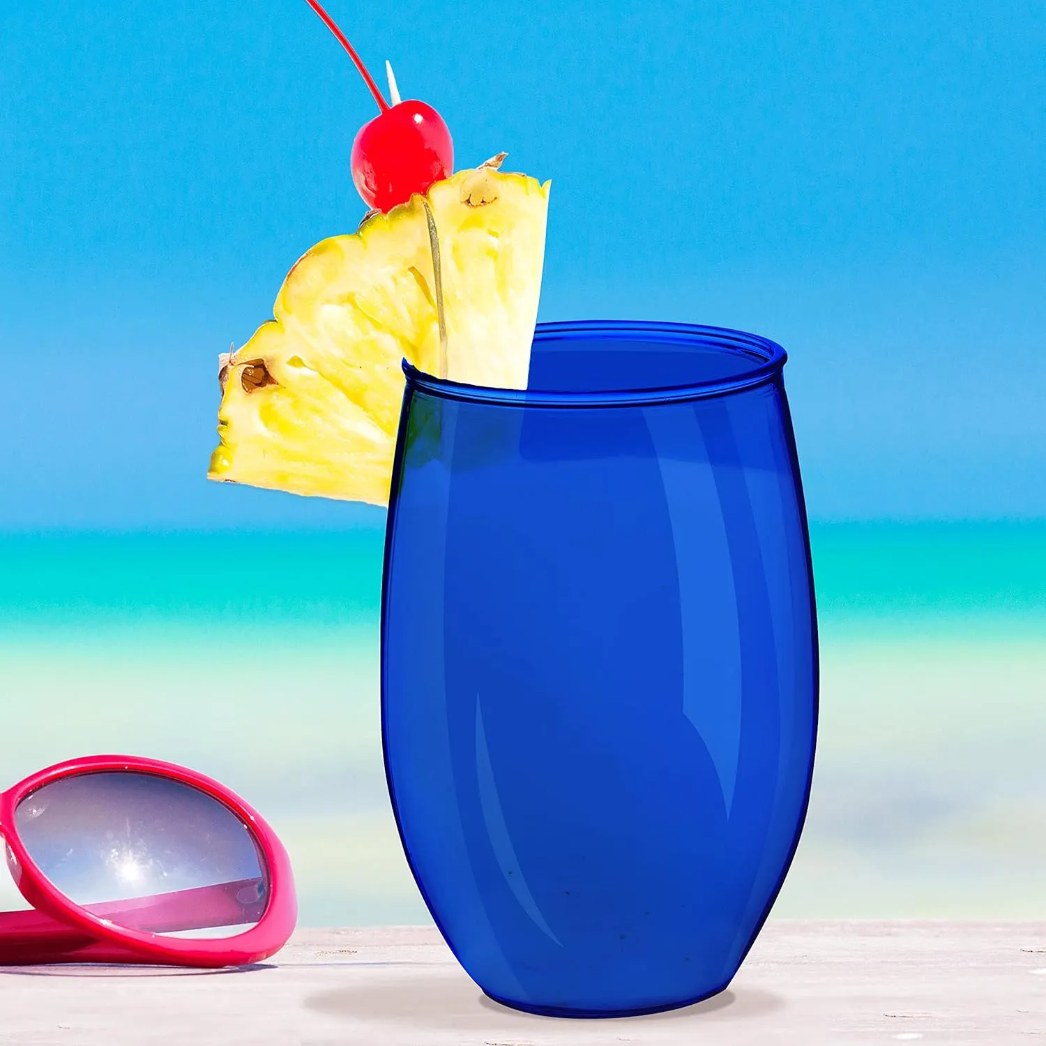 Plastic Stemless Wine Glasses 16 oz. Set of 10, Bulk Pack - BPA Free, Great for Outdoor Lounges, Poolside, Parties and Other Events - Blue