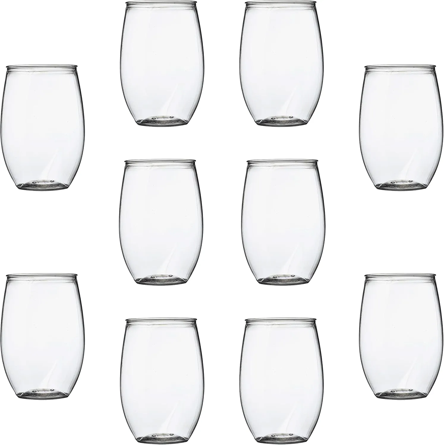 Plastic Stemless Wine Glasses 16 oz. Set of 10, Bulk Pack - BPA Free, Great for Outdoor Lounges, Poolside, Parties and Other Events - Clear