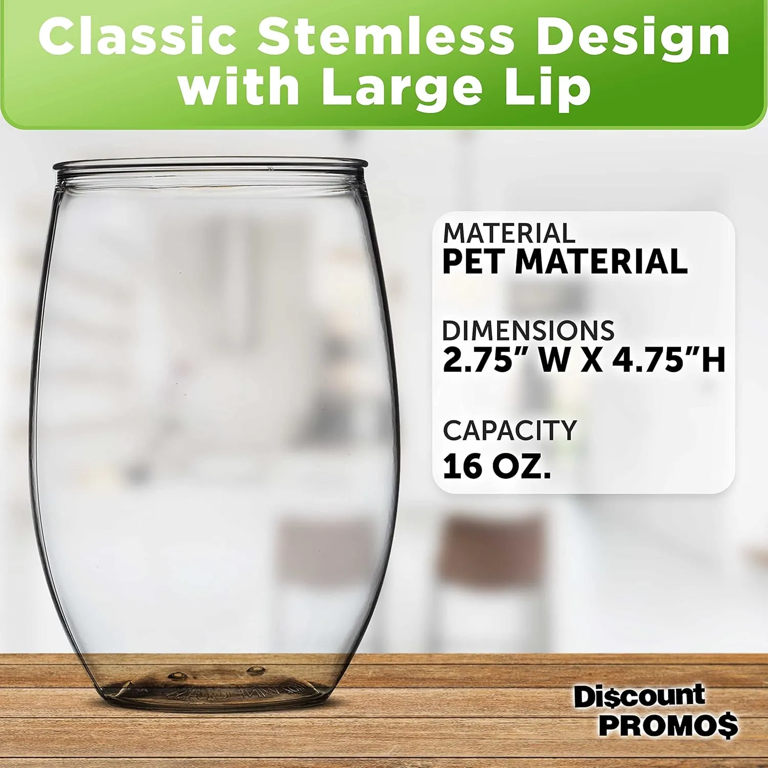 Plastic Stemless Wine Glasses 16 oz. Set of 10, Bulk Pack - BPA Free, Great for Outdoor Lounges, Poolside, Parties and Other Events - Clear