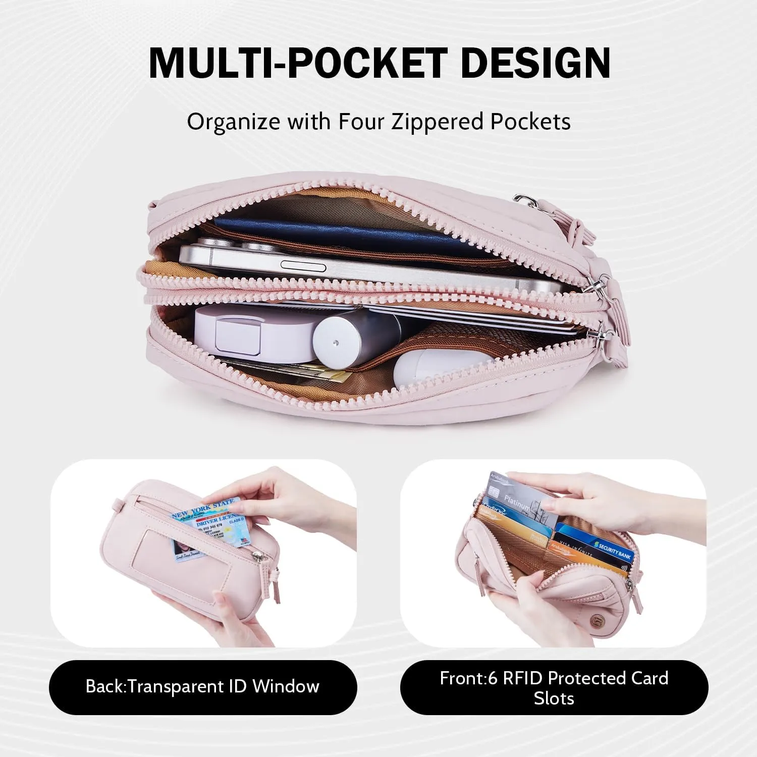 POIUGOYA Small Nylon Crossbody Bags for Women,RFID Wristlet Purse Built in Wallet, 4 Zipper Crossbody Wallet Phone Organizer