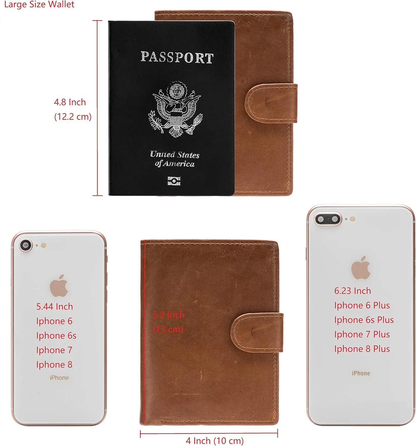 POKOFO Large RFID Genuine Leather Card Holder Trifold Wallet Snap Closure 3 ID Windows for men