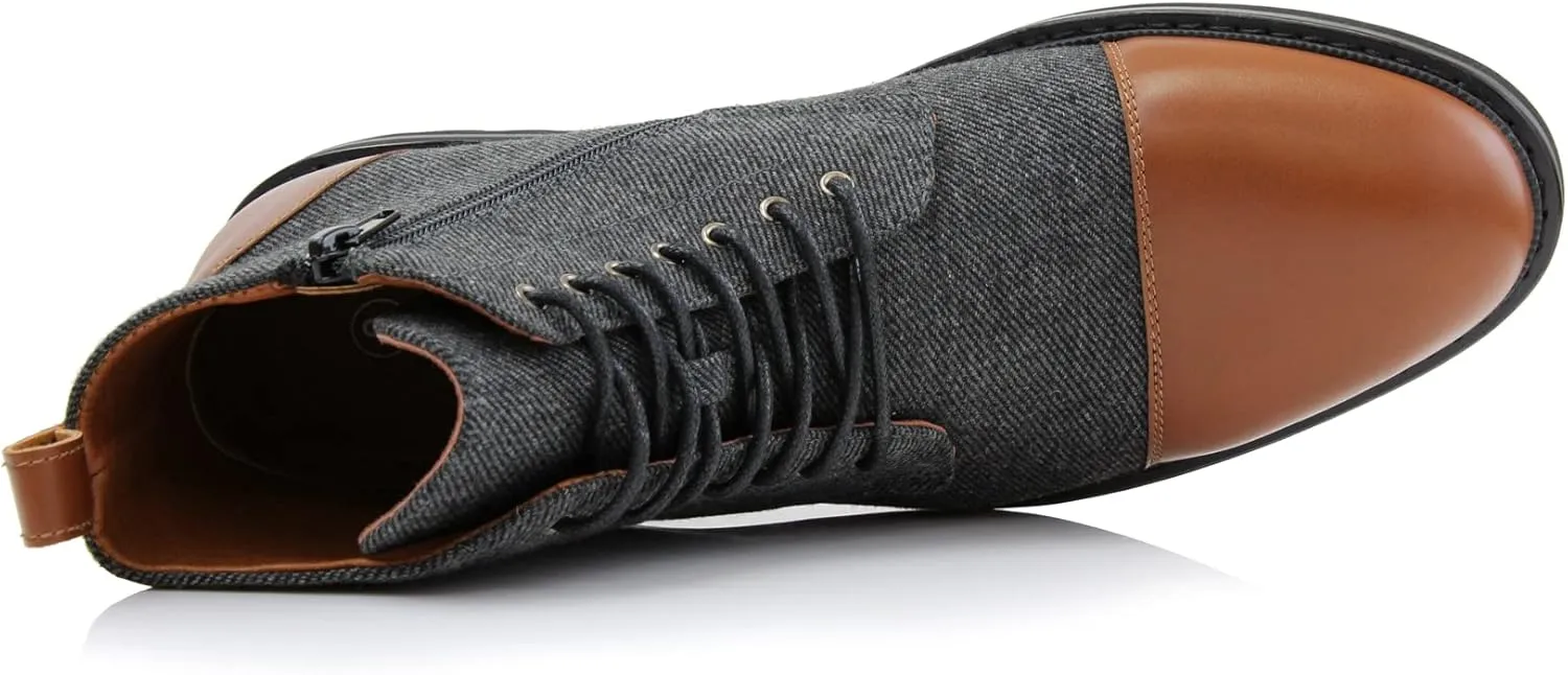 Polar Fox Brooke MPX806061 Grey Woolen and Leather Lace-up Fashion Chukka Boots with Zipper Closure