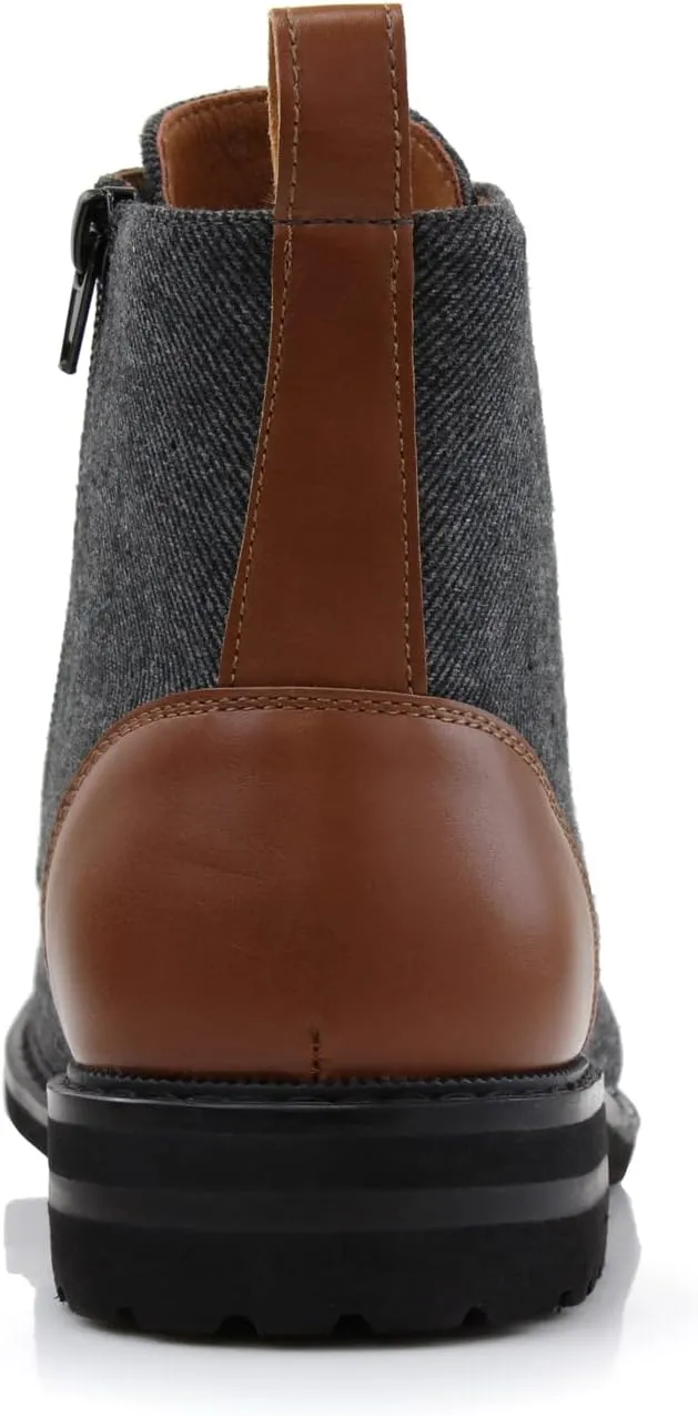 Polar Fox Brooke MPX806061 Grey Woolen and Leather Lace-up Fashion Chukka Boots with Zipper Closure
