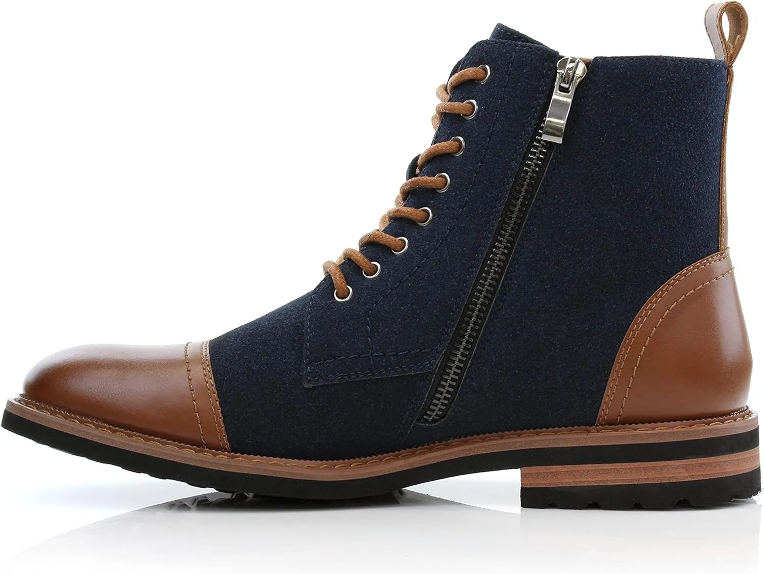 Polar Fox Brooke MPX806061 Grey Woolen and Leather Lace-up Fashion Chukka Boots with Zipper Closure