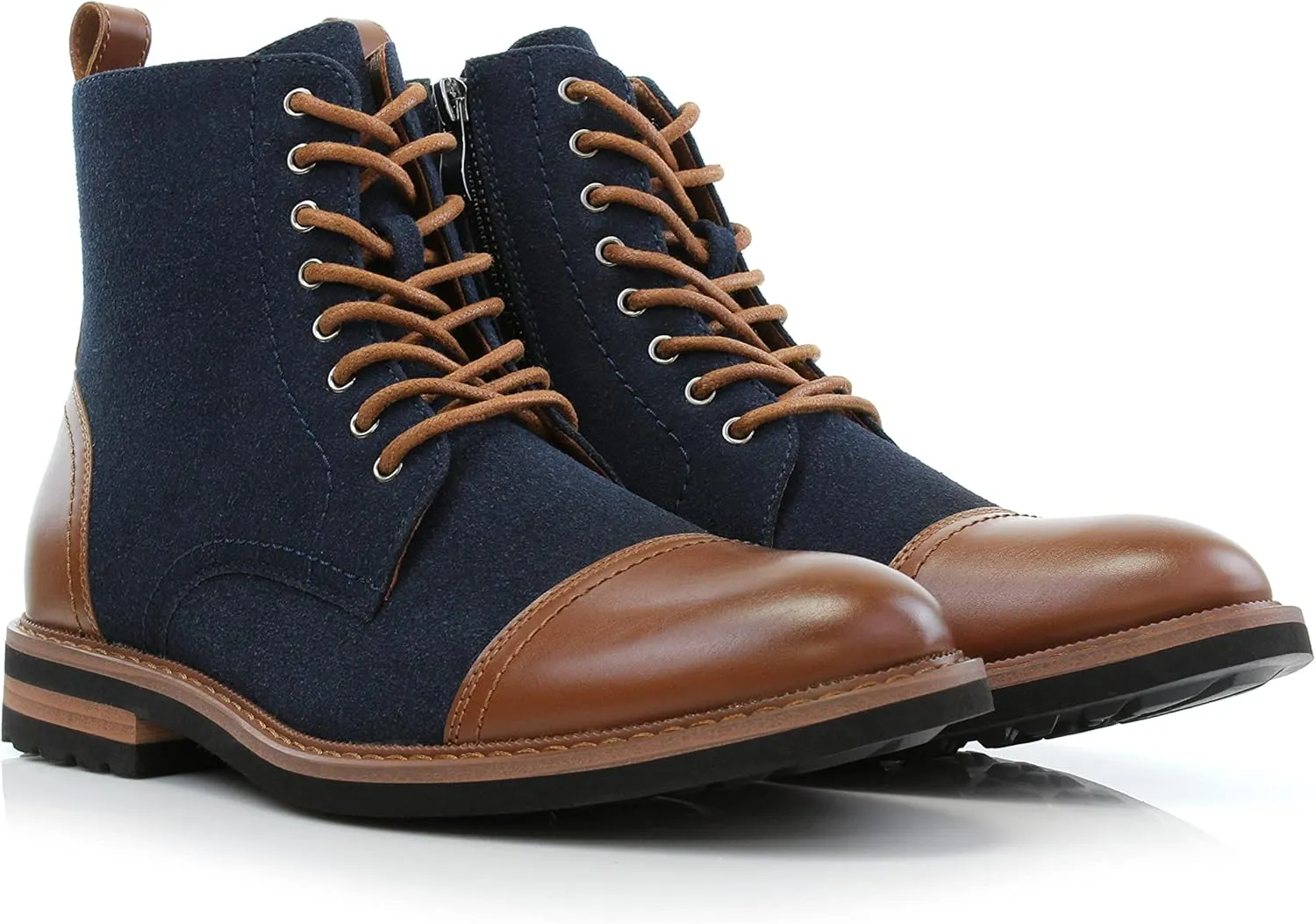 Polar Fox Brooke MPX806061 Grey Woolen and Leather Lace-up Fashion Chukka Boots with Zipper Closure