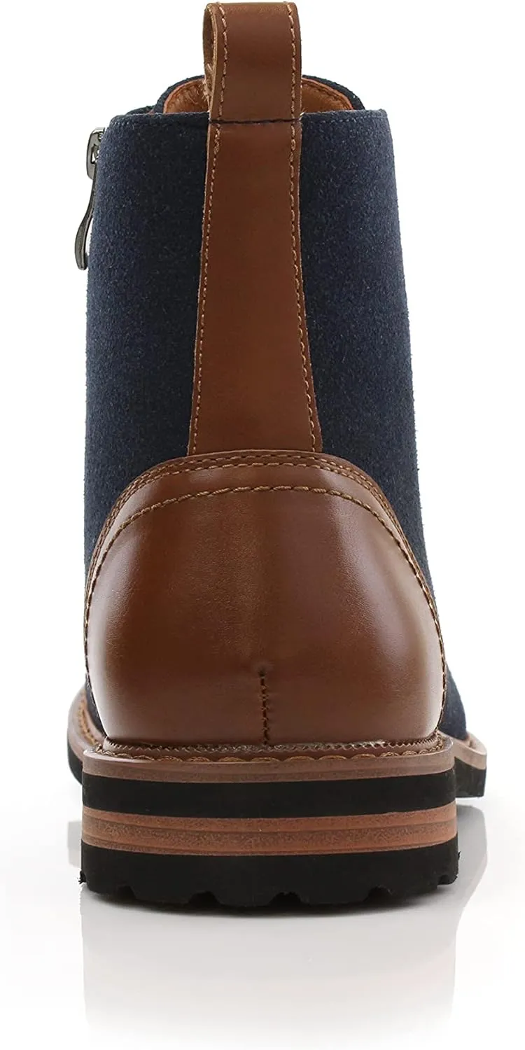 Polar Fox Brooke MPX806061 Grey Woolen and Leather Lace-up Fashion Chukka Boots with Zipper Closure