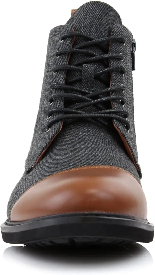 Polar Fox Brooke MPX806061 Grey Woolen and Leather Lace-up Fashion Chukka Boots with Zipper Closure