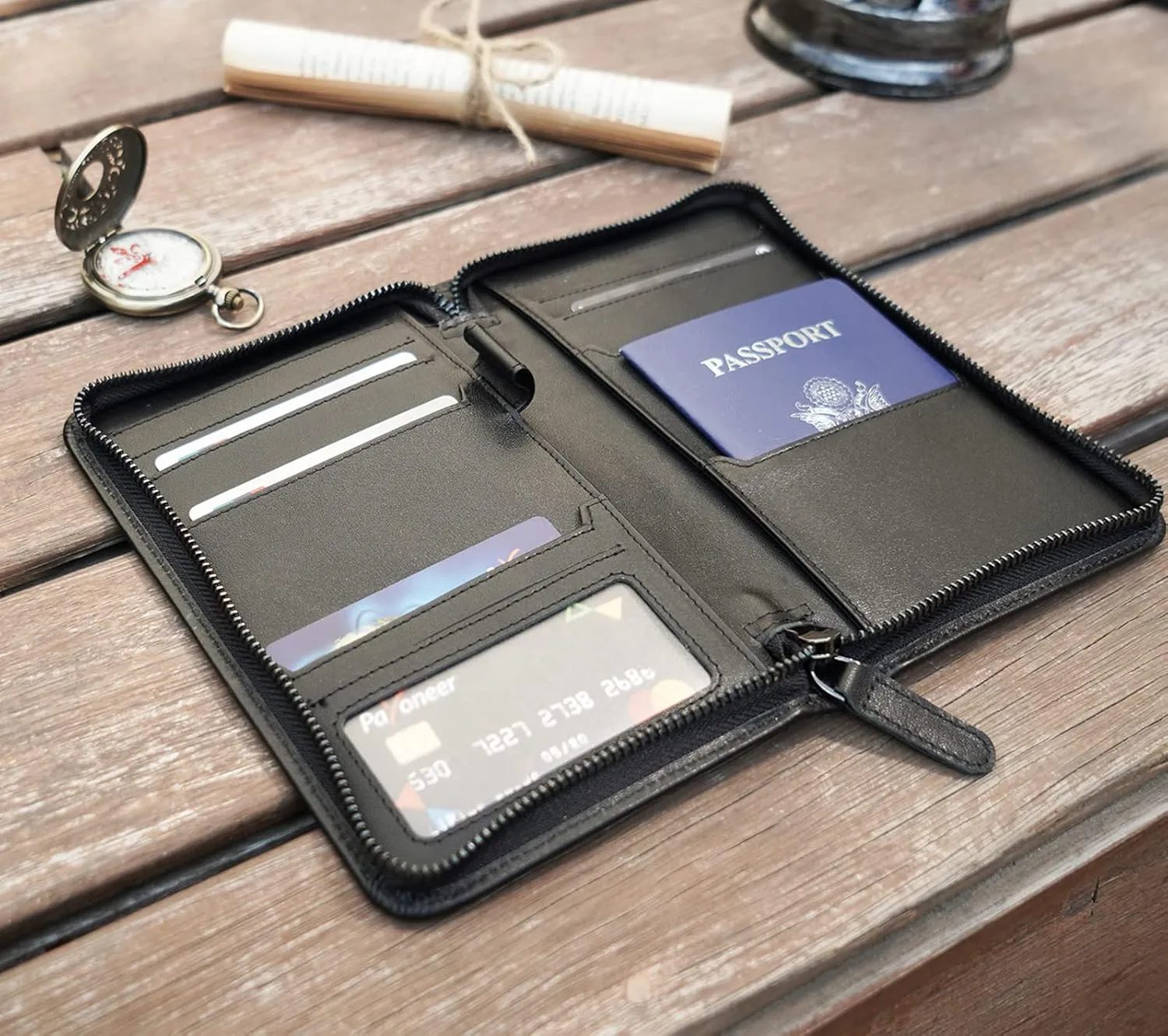 Polare Napa Leather Passport Holder Cover Case for Men RFID Blocking Travel Wallet Holds 4 Passports