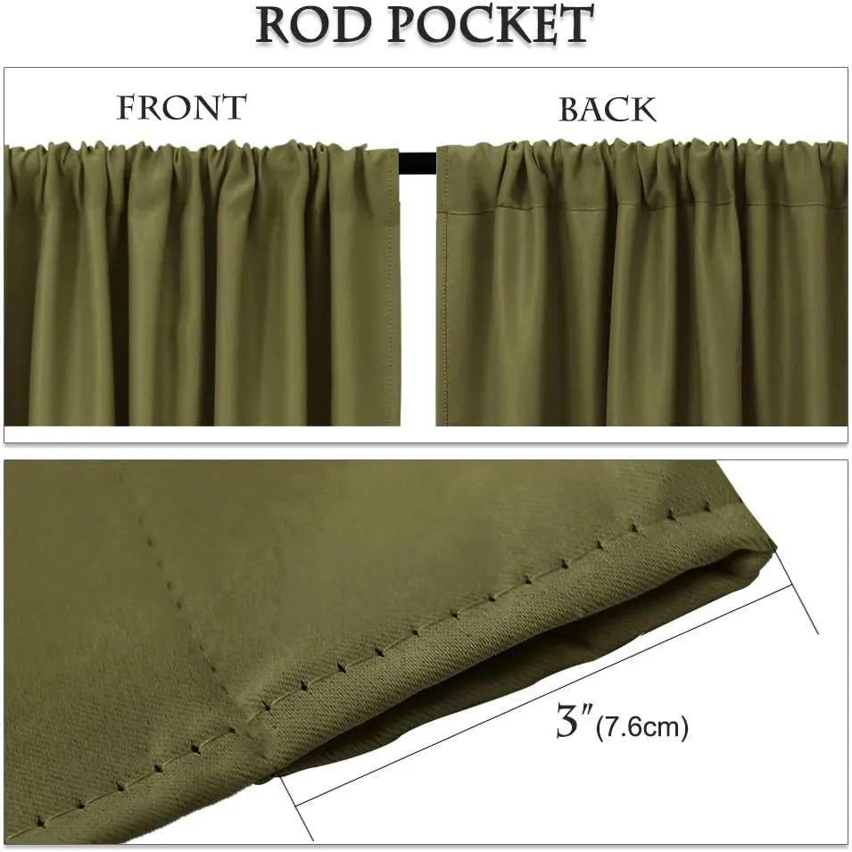 PONY DANCE Short Window Curtains for Kitchen 36 inch Long, 2 Panels Set Half Window Drapes for Bedroom Basement, Blackout Small Curtains for Travel Trailers, Width 42 x Length 36 inches, Olive Green
