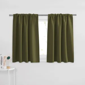 PONY DANCE Short Window Curtains for Kitchen 36 inch Long, 2 Panels Set Half Window Drapes for Bedroom Basement, Blackout Small Curtains for Travel Trailers, Width 42 x Length 36 inches, Olive Green