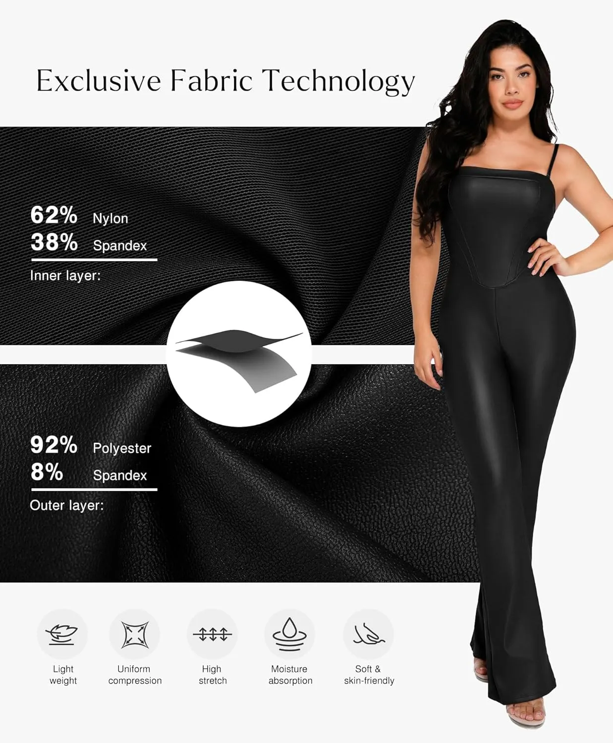 Popilush Shapewear Faux Leather Corset Bodice Slimming Jumpsuit Wide Leg Jumpsuits for Women Dressy with Adjustable Strap