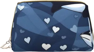 Portable Makeup Bag, Travel Organizer with Zipper, Large Cosmetic Bag, Blue Killer Whale Print Toiletry Case