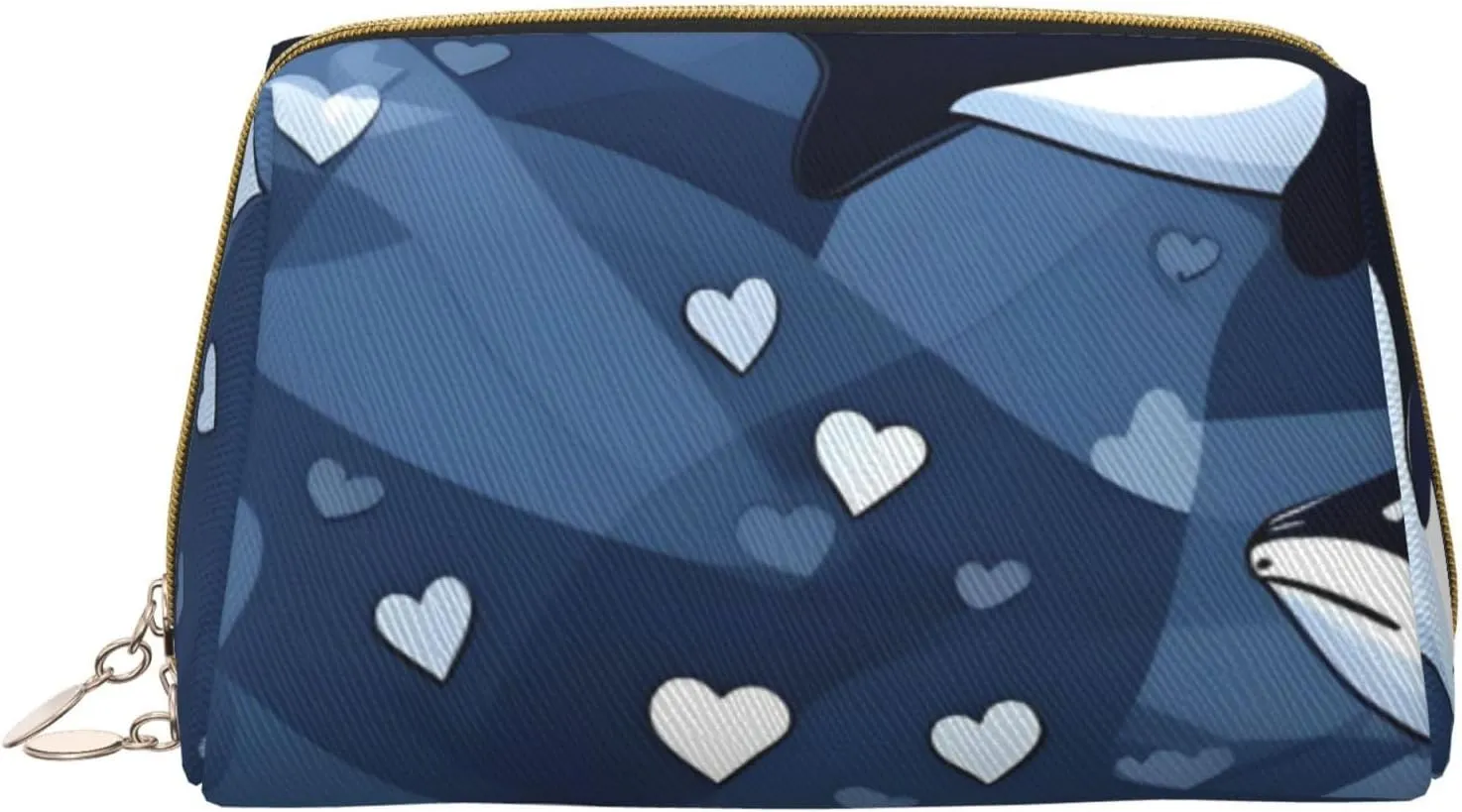 Portable Makeup Bag, Travel Organizer with Zipper, Large Cosmetic Bag, Blue Killer Whale Print Toiletry Case