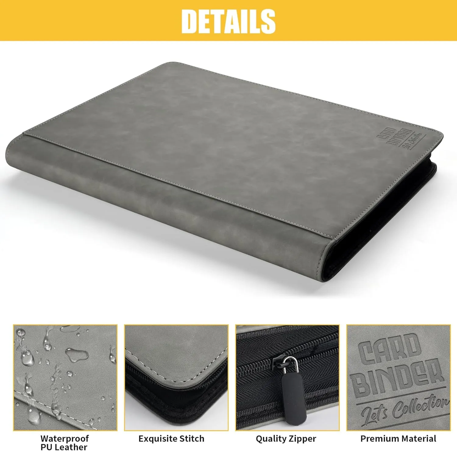 Premium Ringless Trading Card Binder - 1024 Capacity, 16 Side-Loading Pockets per Page, Archival Quality Protection & Anti-Slip Spine for TCG, MTG, Sports Cards (Gray)