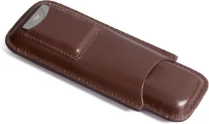 Prestige Import Group - Leather 2 Cigar Case with Stainless Guillotine Cutter - Color: Brown