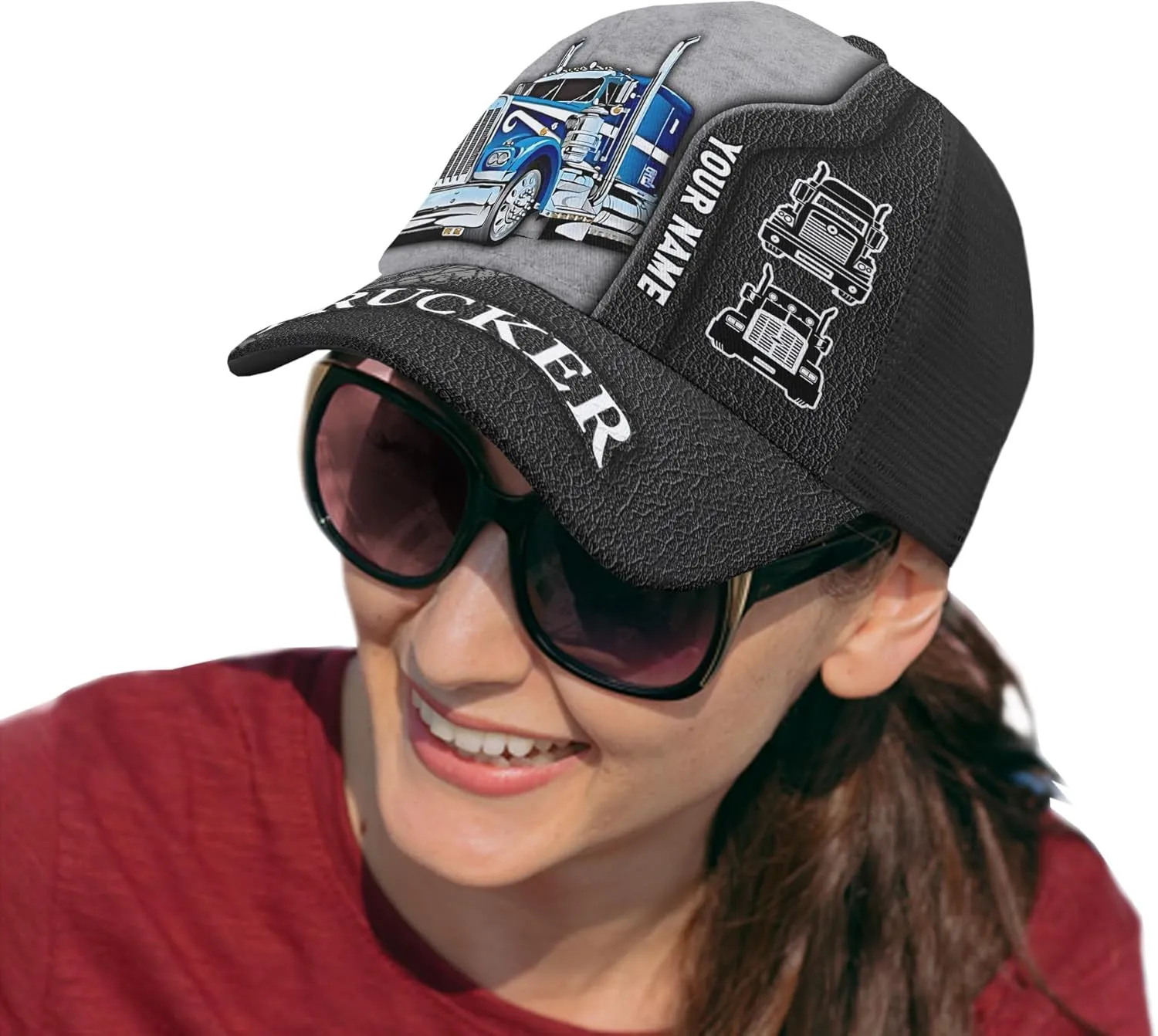 Printing Mesh Trucker Hat Customizable Semi Trailer and Metal Pattern Netback Caps with Name Trucker for Truck Driver