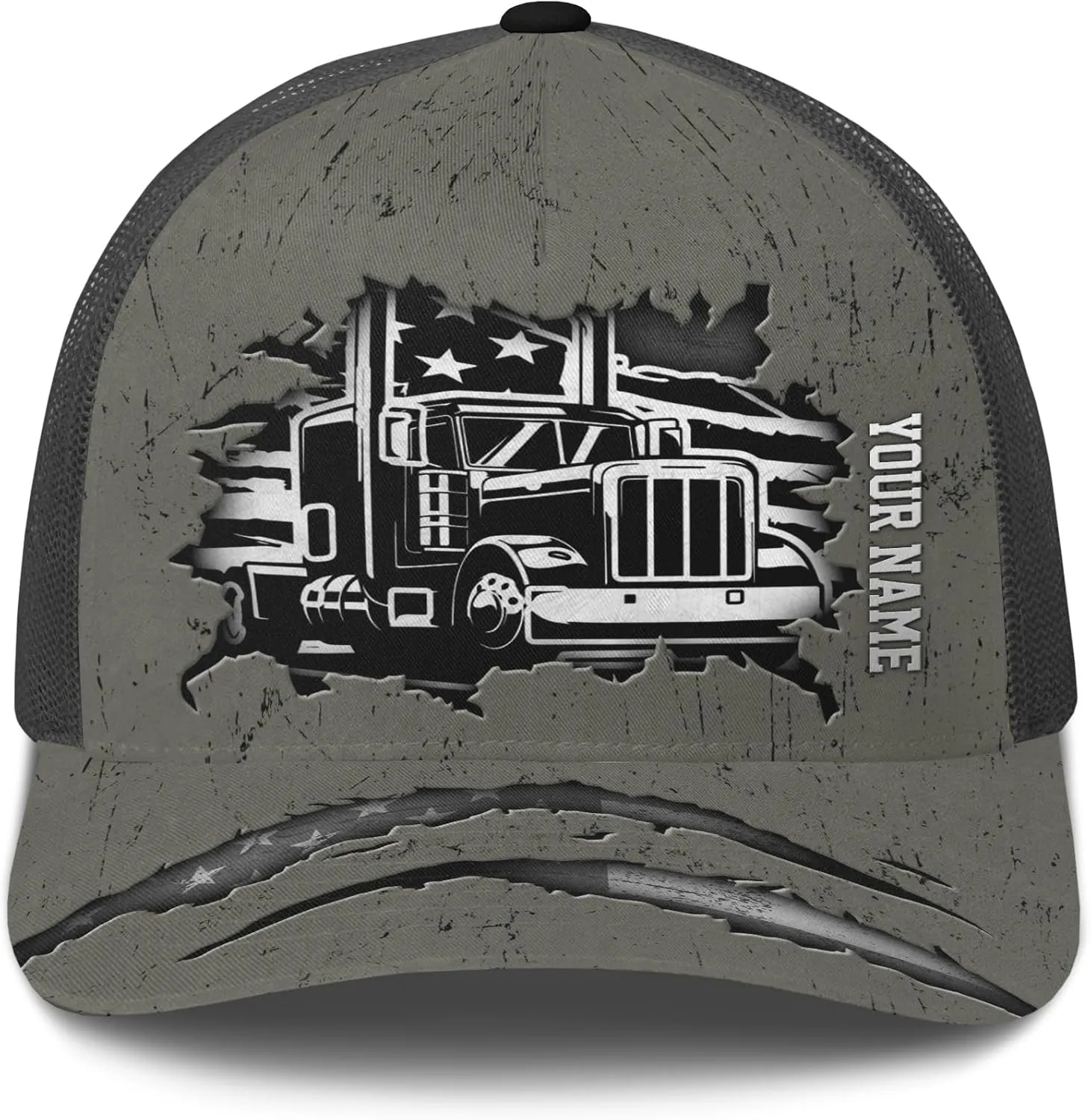 Printing Mesh Trucker Hat Customizable Semi Trailer and Metal Pattern Netback Caps with Name Trucker for Truck Driver