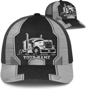 Printing Mesh Trucker Hat Customizable Semi Trailer and Metal Pattern Netback Caps with Name Trucker for Truck Driver