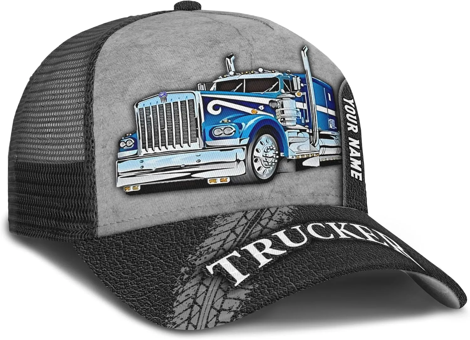 Printing Mesh Trucker Hat Customizable Semi Trailer and Metal Pattern Netback Caps with Name Trucker for Truck Driver