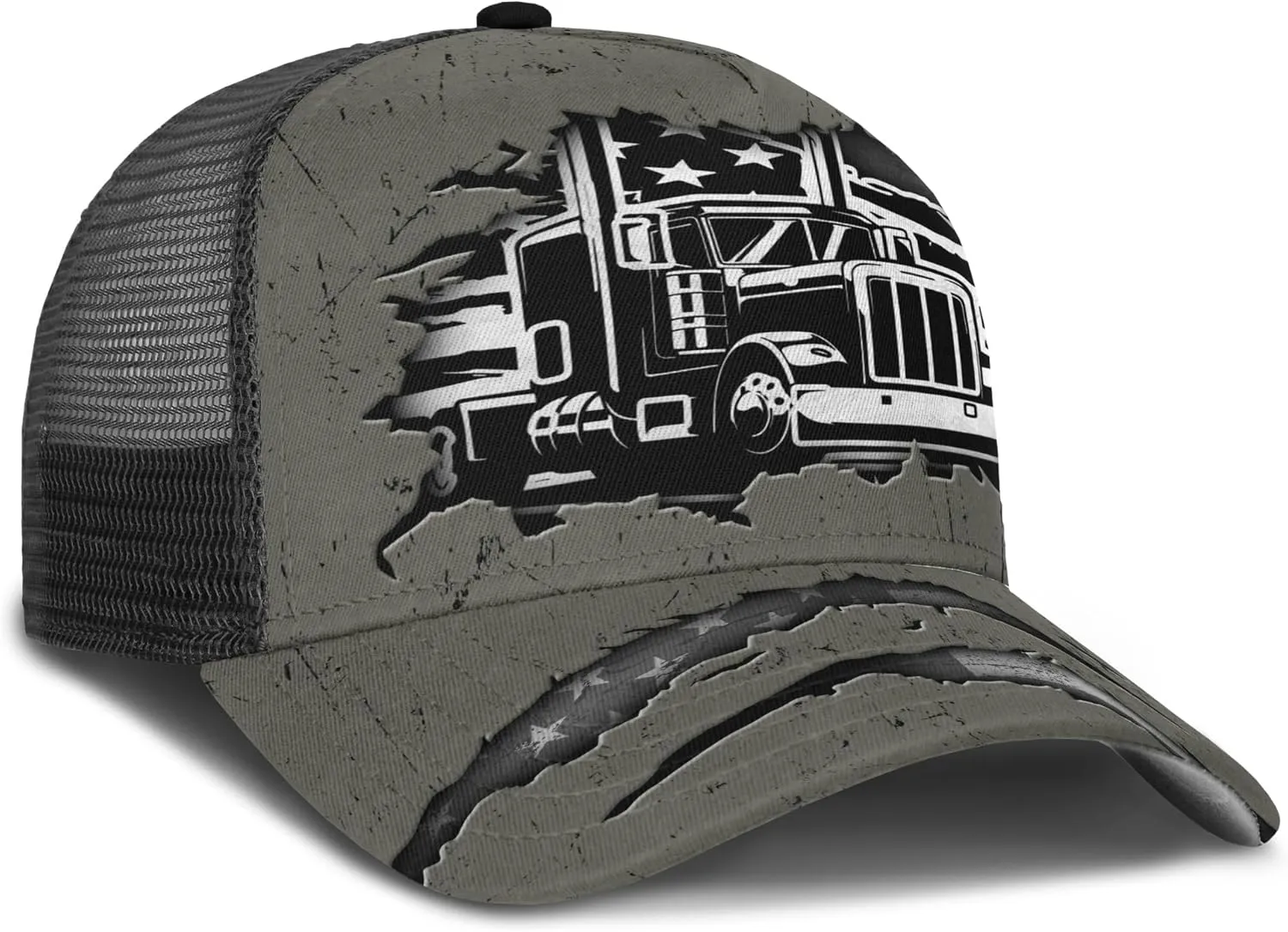 Printing Mesh Trucker Hat Customizable Semi Trailer and Metal Pattern Netback Caps with Name Trucker for Truck Driver