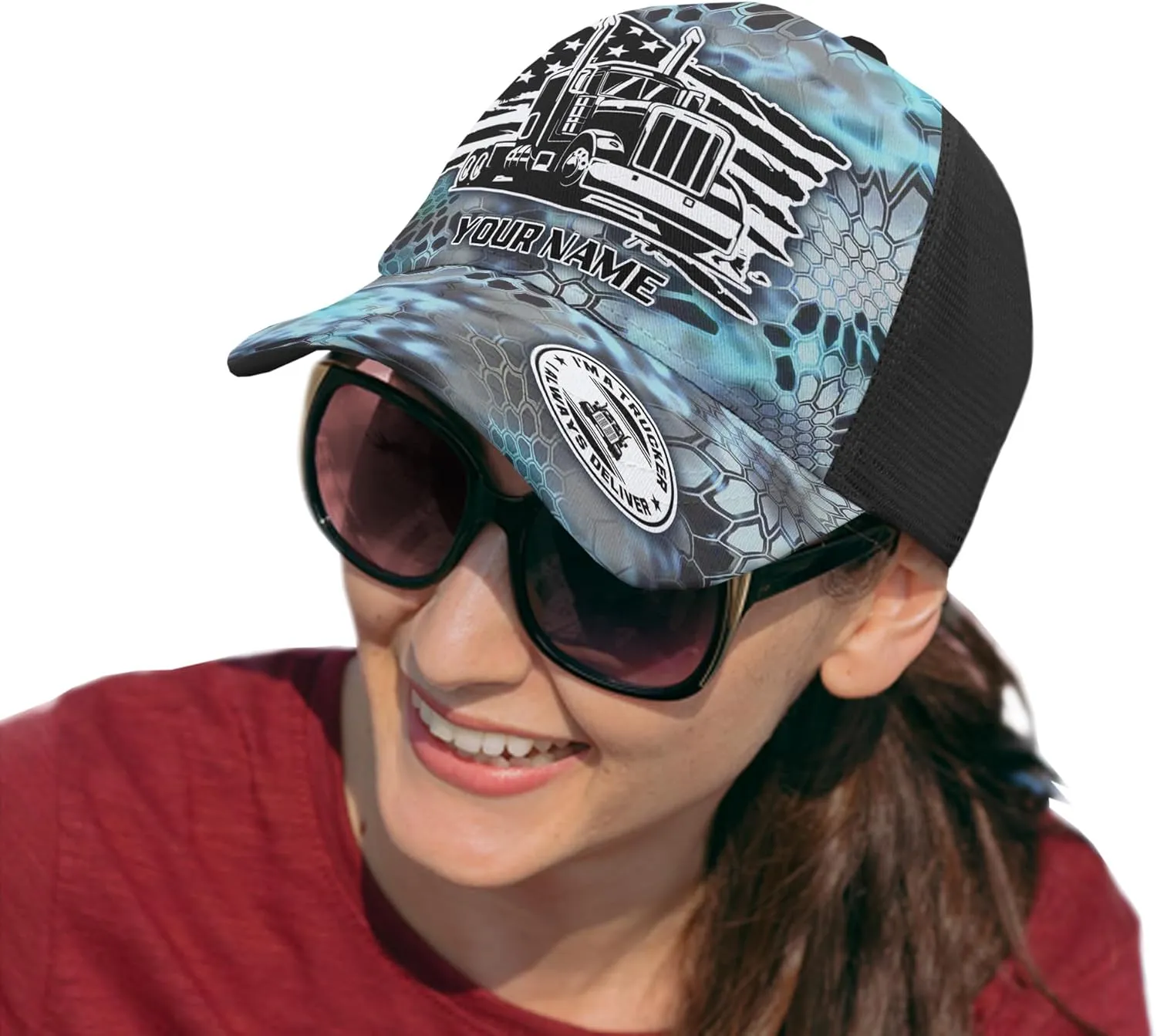 Printing Mesh Trucker Hat Customizable Semi Trailer and Metal Pattern Netback Caps with Name Trucker for Truck Driver