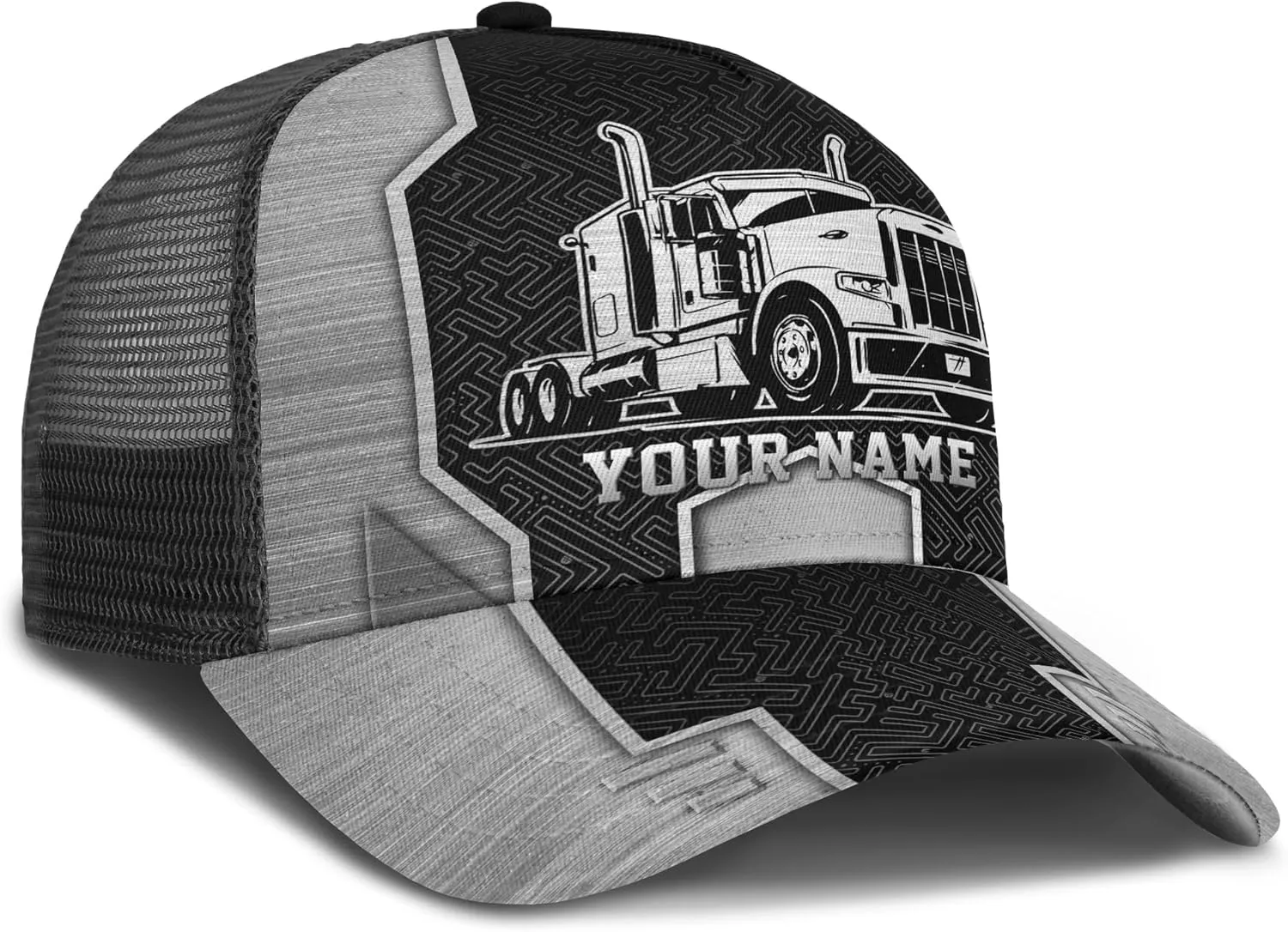 Printing Mesh Trucker Hat Customizable Semi Trailer and Metal Pattern Netback Caps with Name Trucker for Truck Driver