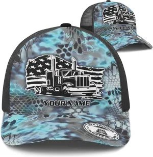 Printing Mesh Trucker Hat Customizable Semi Trailer and Metal Pattern Netback Caps with Name Trucker for Truck Driver
