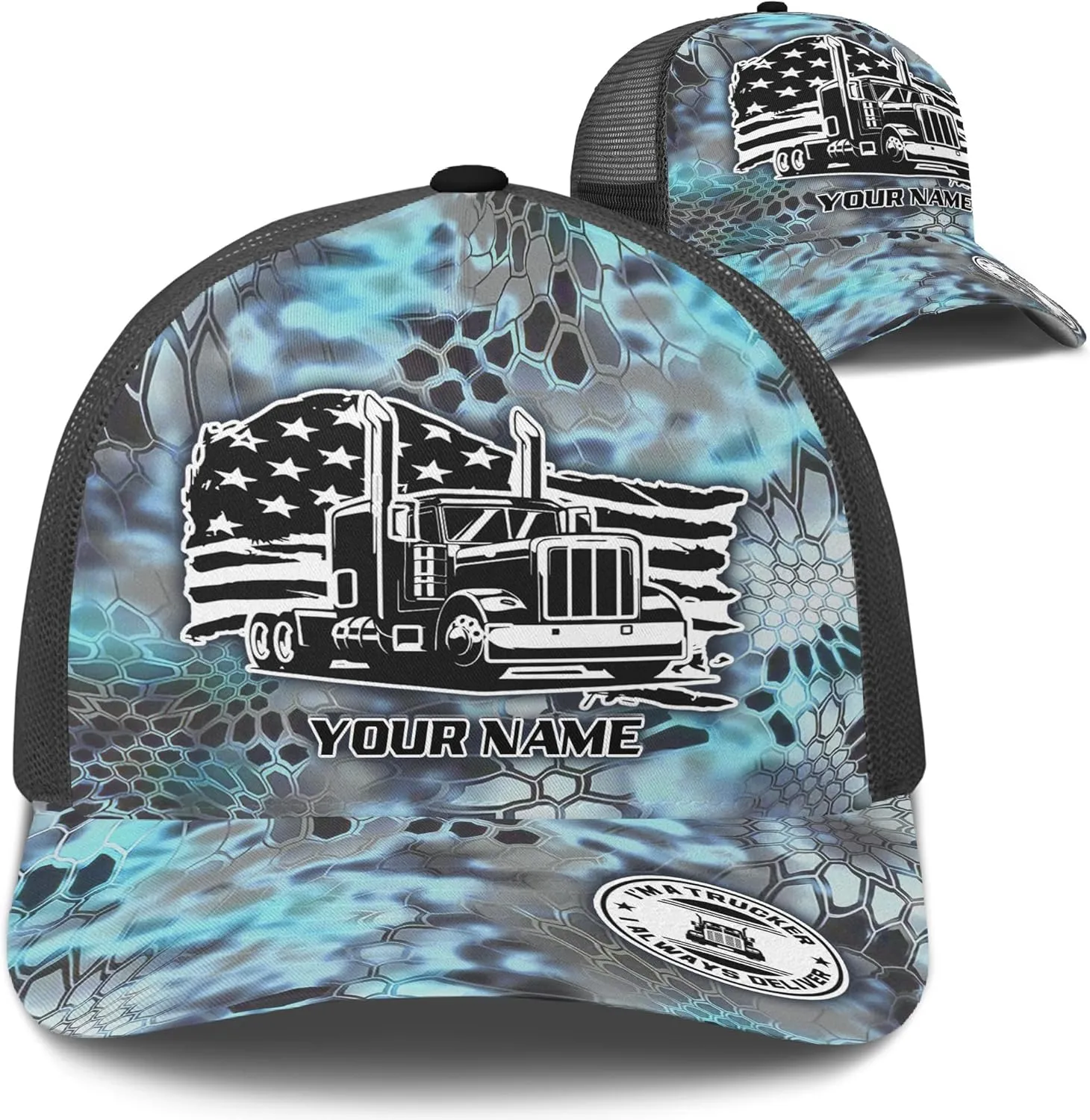 Printing Mesh Trucker Hat Customizable Semi Trailer and Metal Pattern Netback Caps with Name Trucker for Truck Driver
