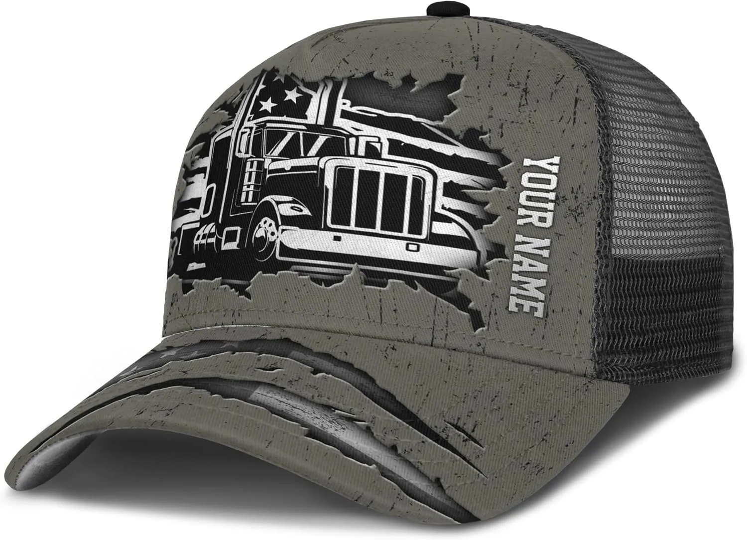 Printing Mesh Trucker Hat Customizable Semi Trailer and Metal Pattern Netback Caps with Name Trucker for Truck Driver