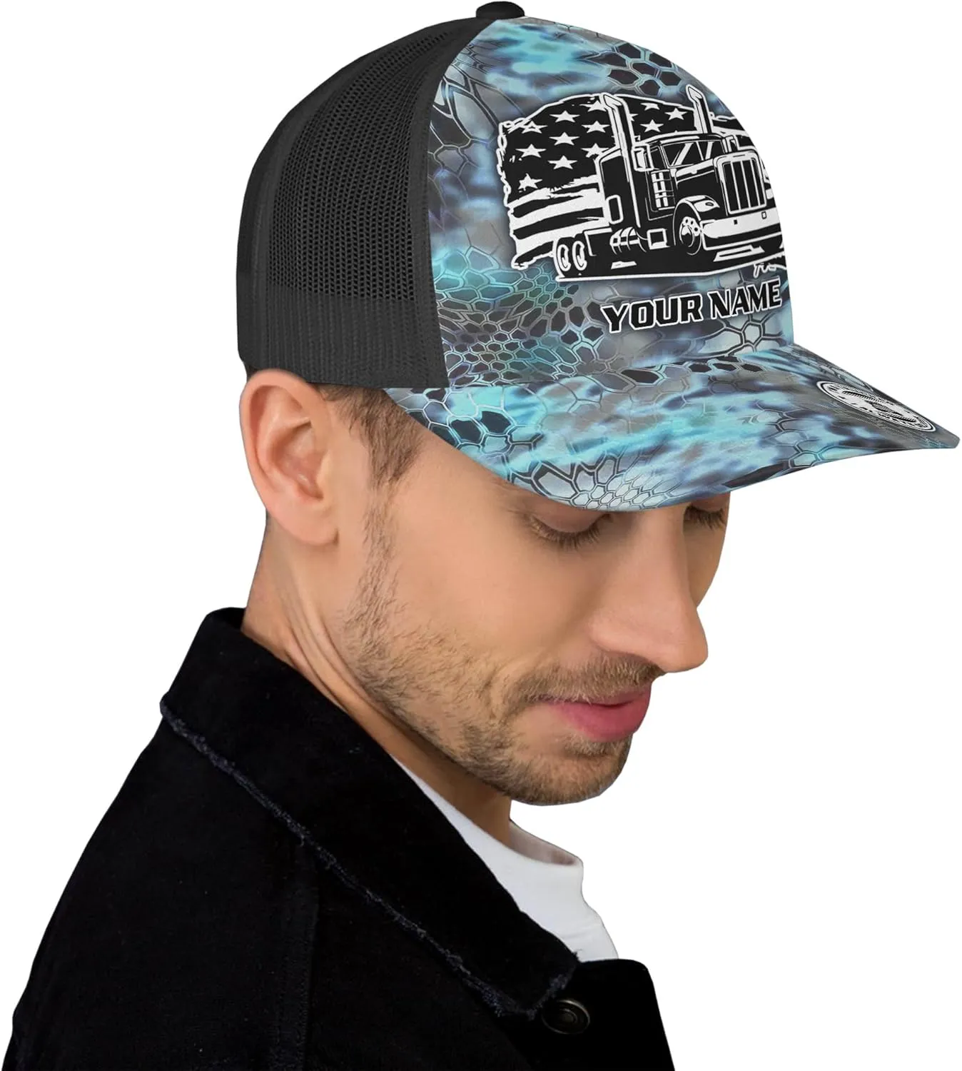 Printing Mesh Trucker Hat Customizable Semi Trailer and Metal Pattern Netback Caps with Name Trucker for Truck Driver
