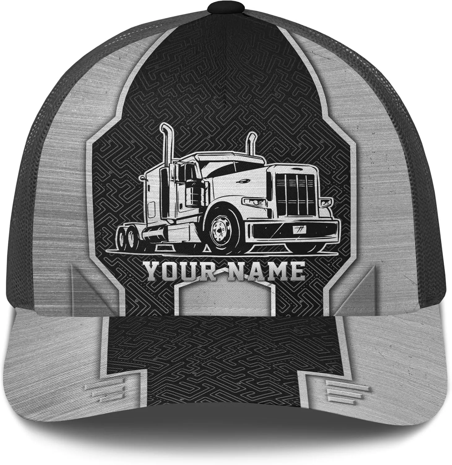 Printing Mesh Trucker Hat Customizable Semi Trailer and Metal Pattern Netback Caps with Name Trucker for Truck Driver