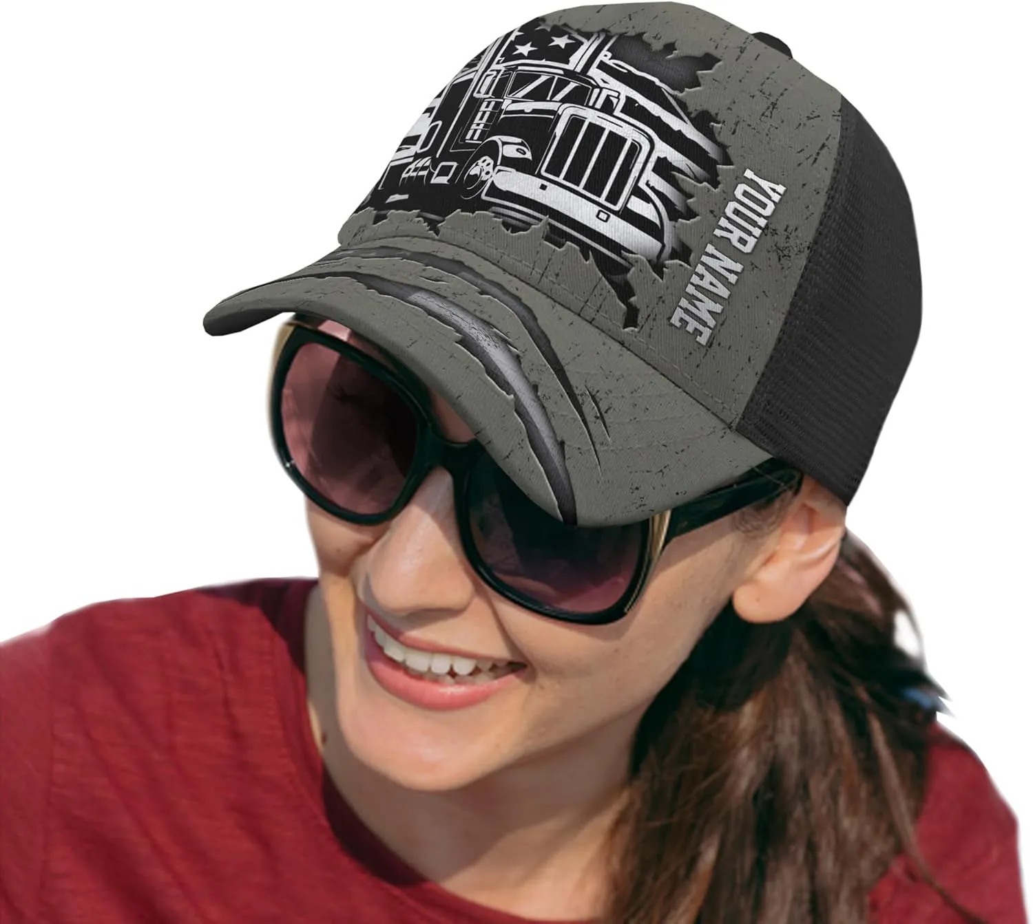 Printing Mesh Trucker Hat Customizable Semi Trailer and Metal Pattern Netback Caps with Name Trucker for Truck Driver