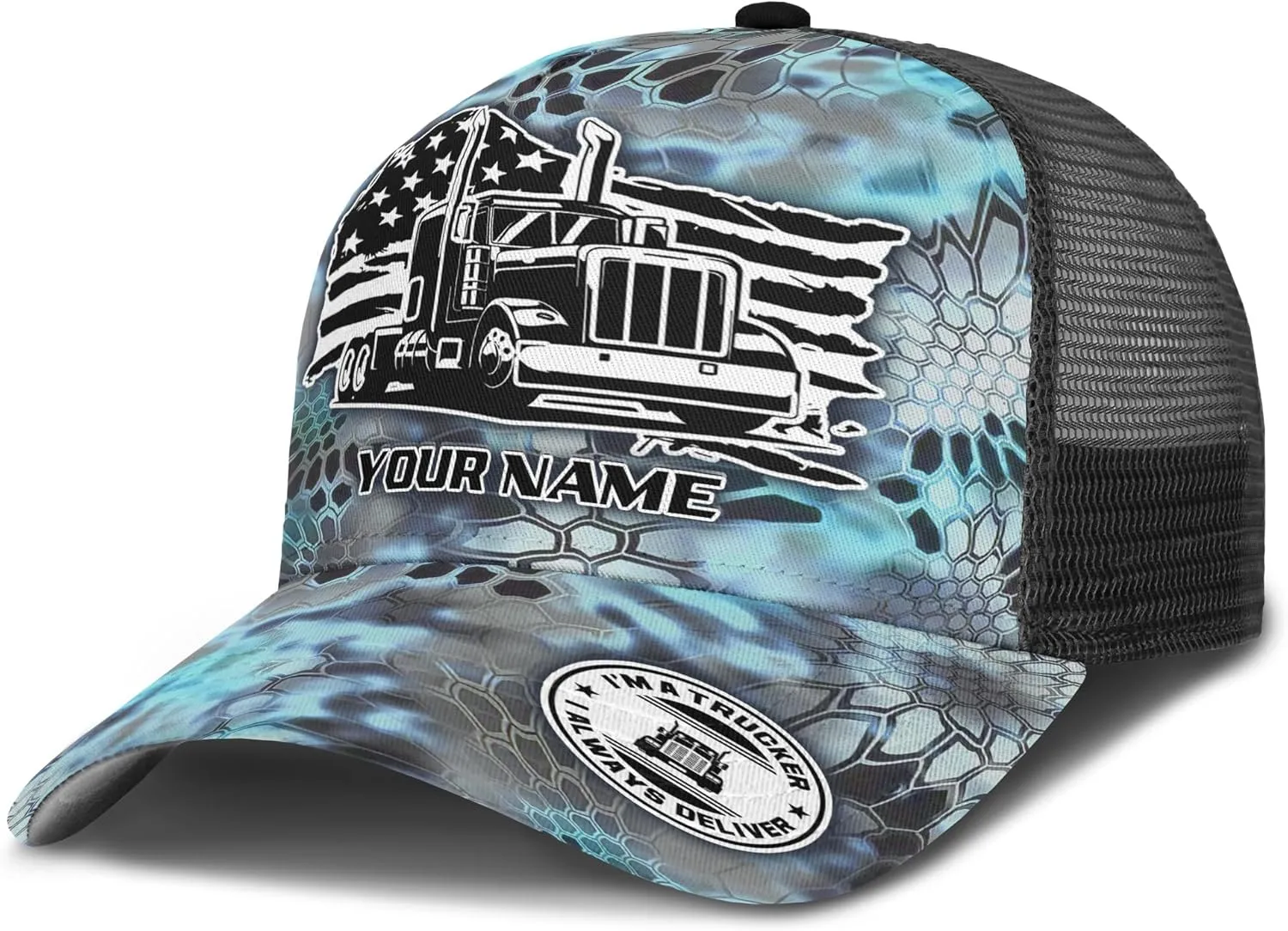 Printing Mesh Trucker Hat Customizable Semi Trailer and Metal Pattern Netback Caps with Name Trucker for Truck Driver