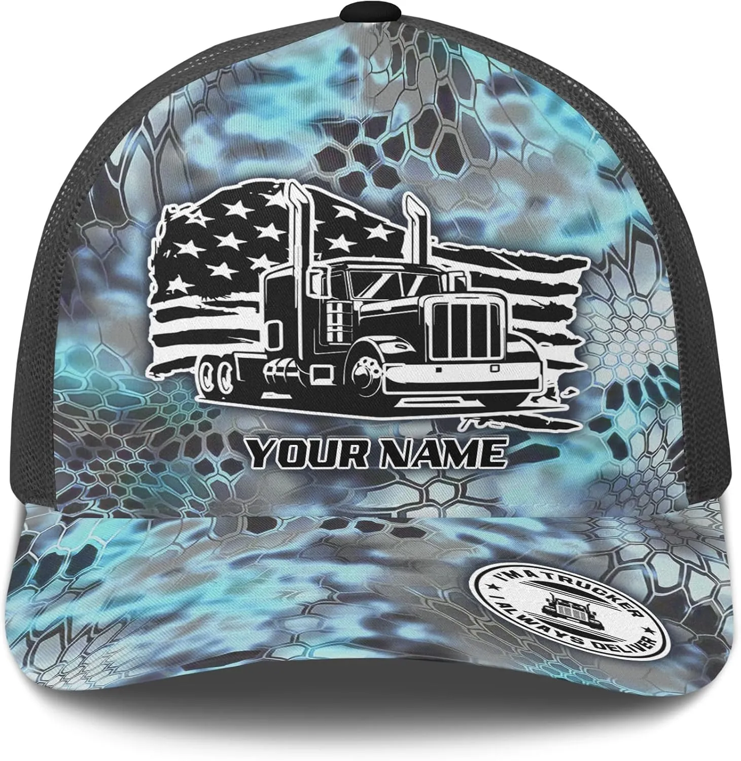 Printing Mesh Trucker Hat Customizable Semi Trailer and Metal Pattern Netback Caps with Name Trucker for Truck Driver