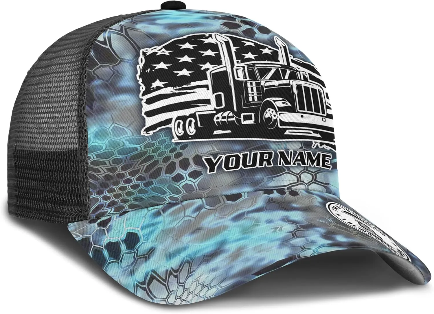 Printing Mesh Trucker Hat Customizable Semi Trailer and Metal Pattern Netback Caps with Name Trucker for Truck Driver