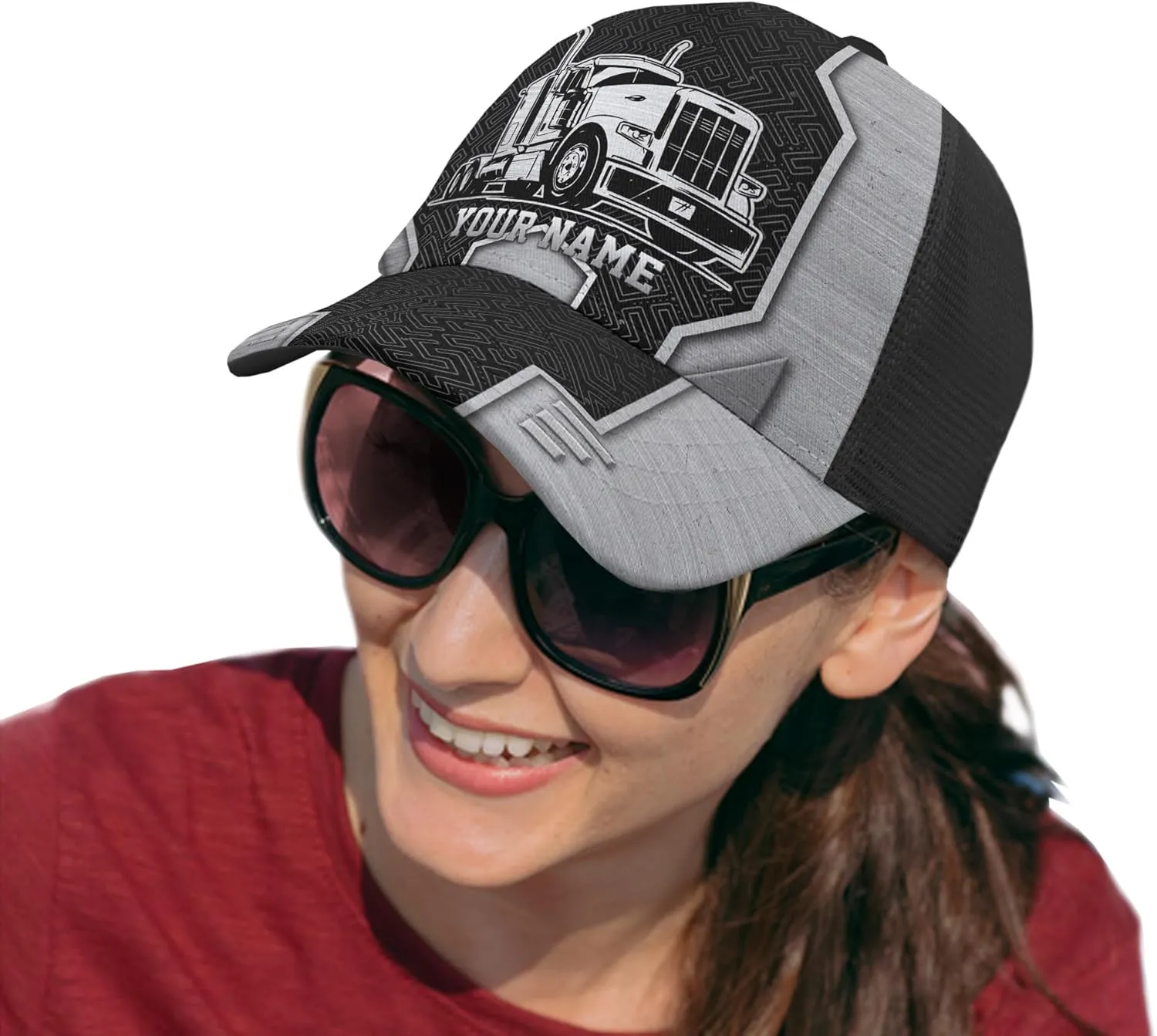 Printing Mesh Trucker Hat Customizable Semi Trailer and Metal Pattern Netback Caps with Name Trucker for Truck Driver