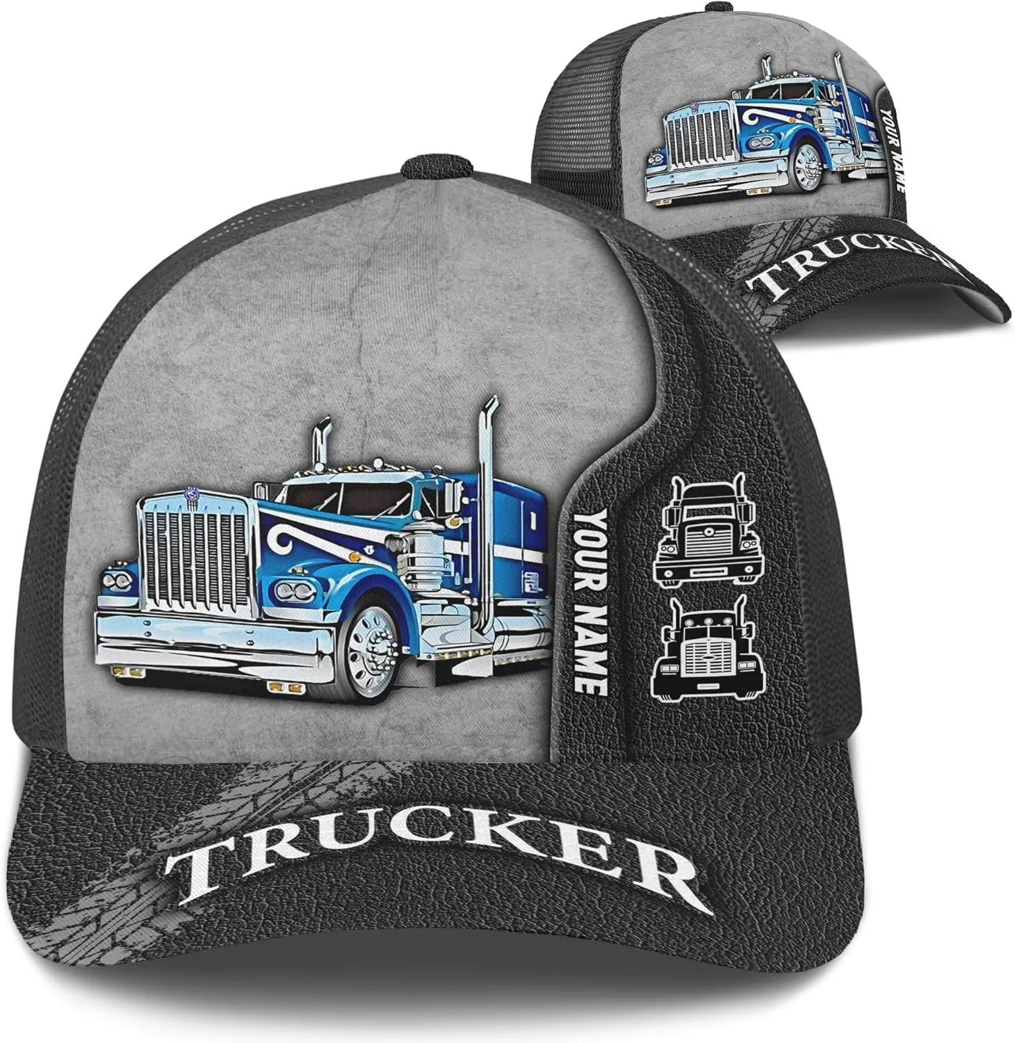 Printing Mesh Trucker Hat Customizable Semi Trailer and Metal Pattern Netback Caps with Name Trucker for Truck Driver