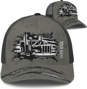 Printing Mesh Trucker Hat Customizable Semi Trailer and Metal Pattern Netback Caps with Name Trucker for Truck Driver