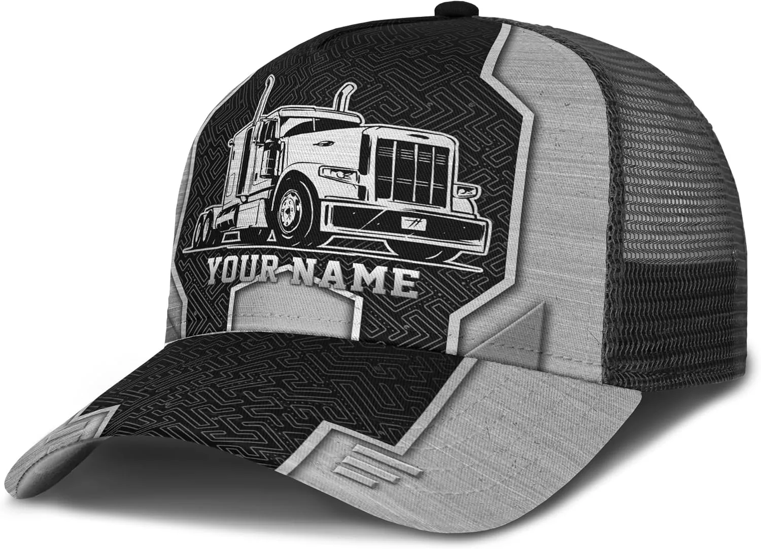 Printing Mesh Trucker Hat Customizable Semi Trailer and Metal Pattern Netback Caps with Name Trucker for Truck Driver
