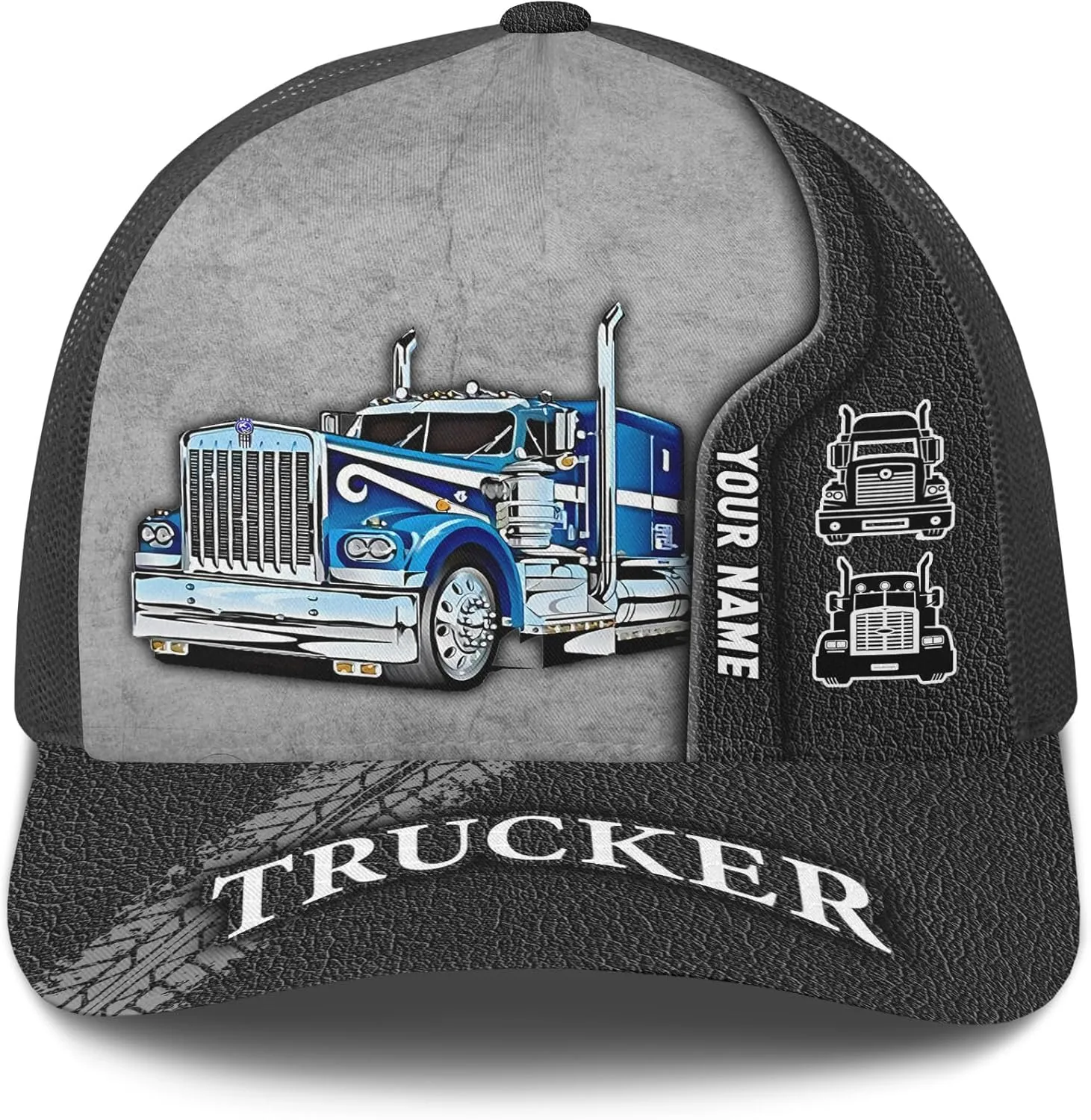 Printing Mesh Trucker Hat Customizable Semi Trailer and Metal Pattern Netback Caps with Name Trucker for Truck Driver