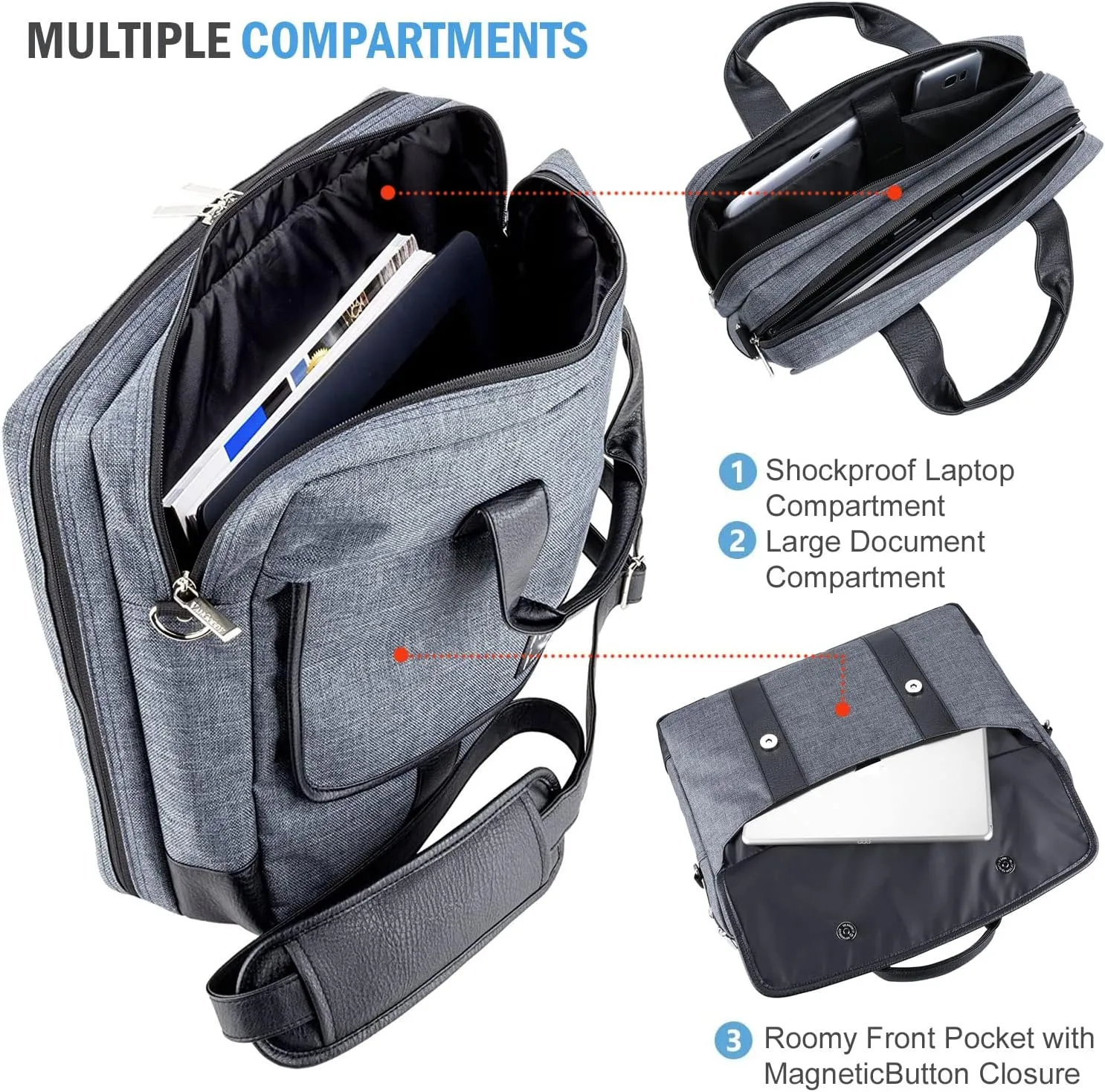 Protective Laptop Shoulder Bag Sleeve 13 14 15 15.6 16 17 17.3 Inch for Men Women Business or Casual