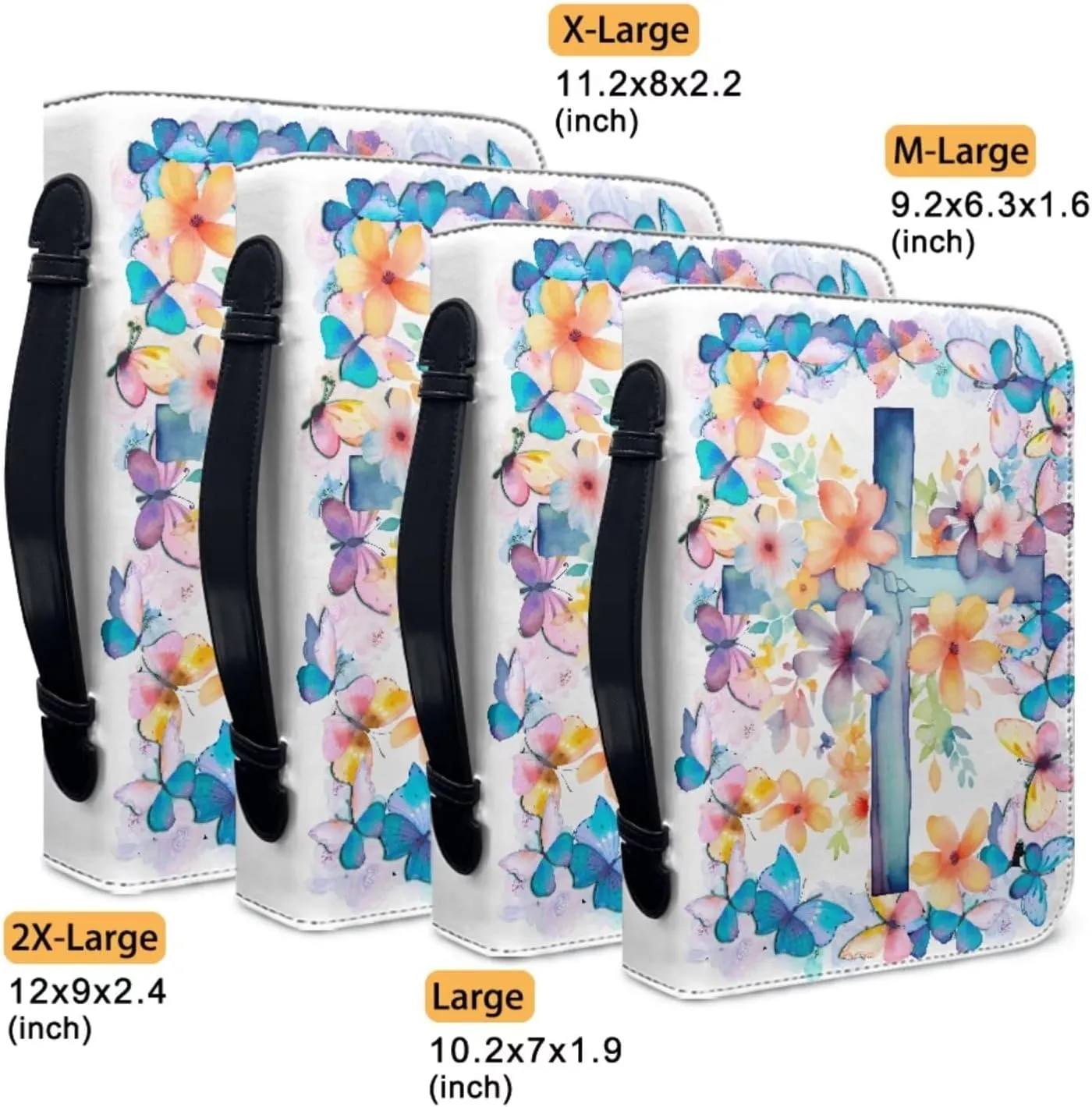 PU Leather Bible Cover Case for Women Colorful Flower Butterfly Cross Bible Bags with Keychain Makeup Organizer Bible Cover for Men Keychain 2 Pcs Set